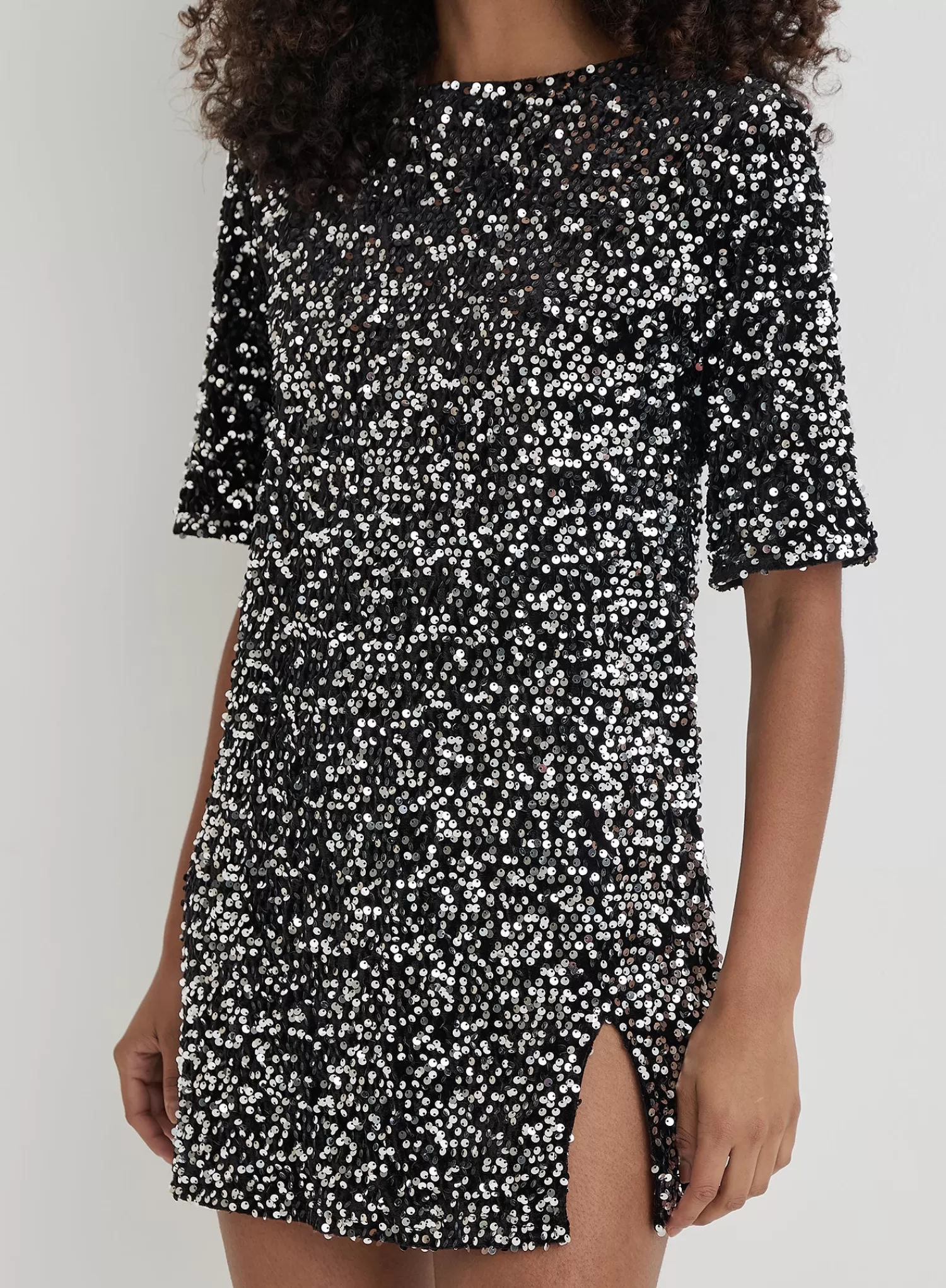Black Open Back Sequin T Shirt Dress - Marca-4th & Reckless Shop
