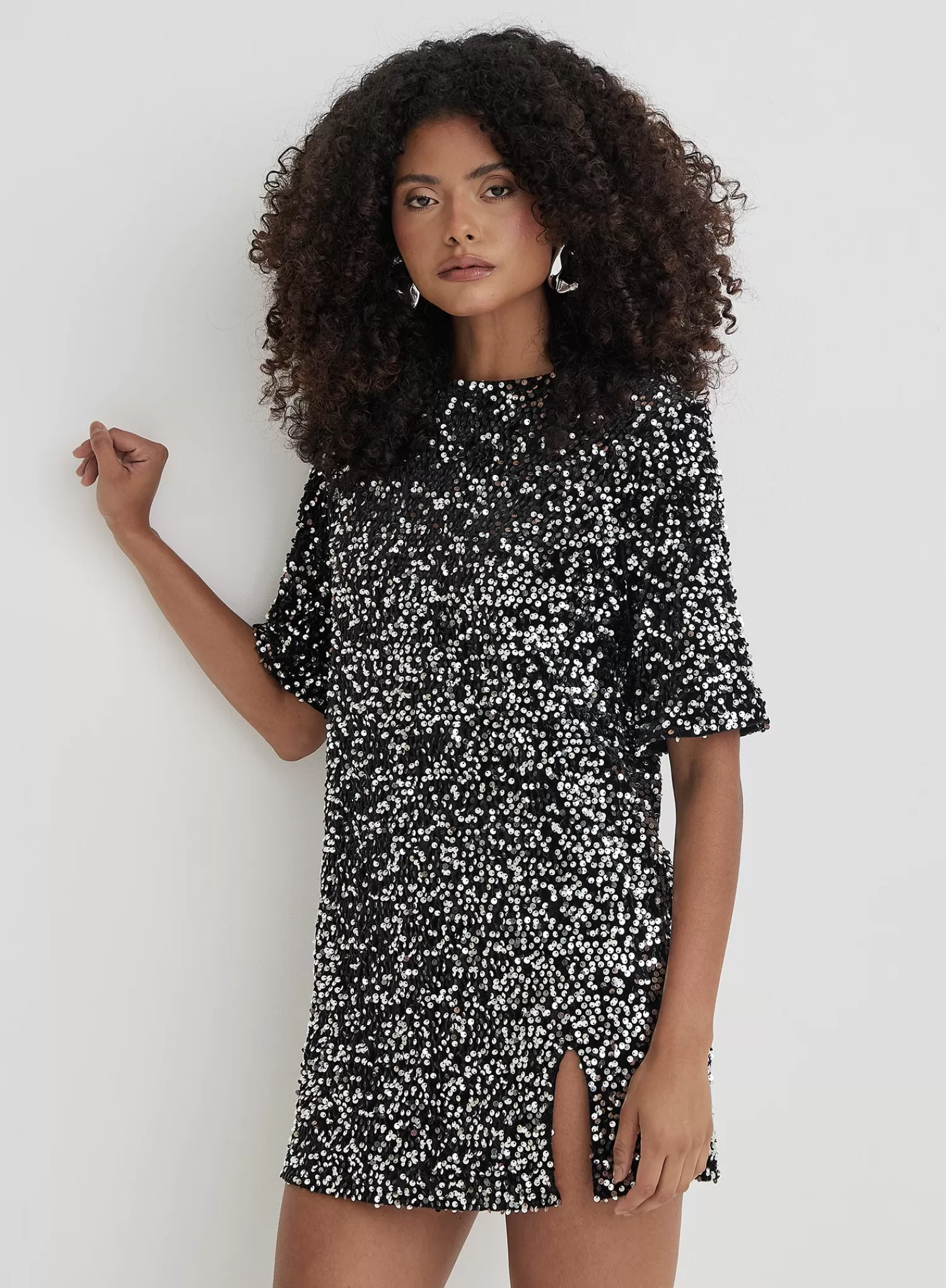 Black Open Back Sequin T Shirt Dress - Marca-4th & Reckless Shop