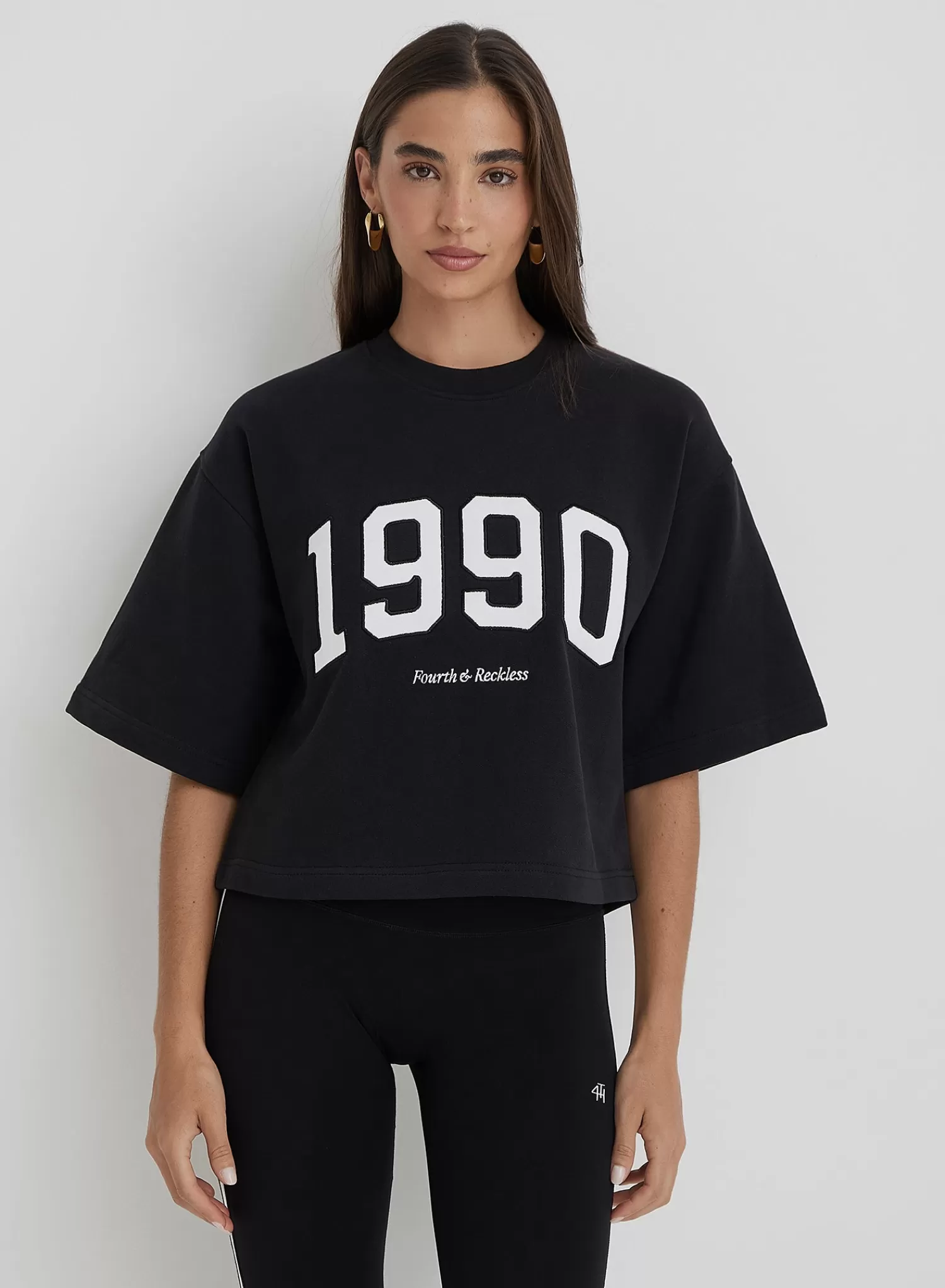 Black Oversized 1990 Graphic Boxy Sweat Top- Benley-4th & Reckless Sale