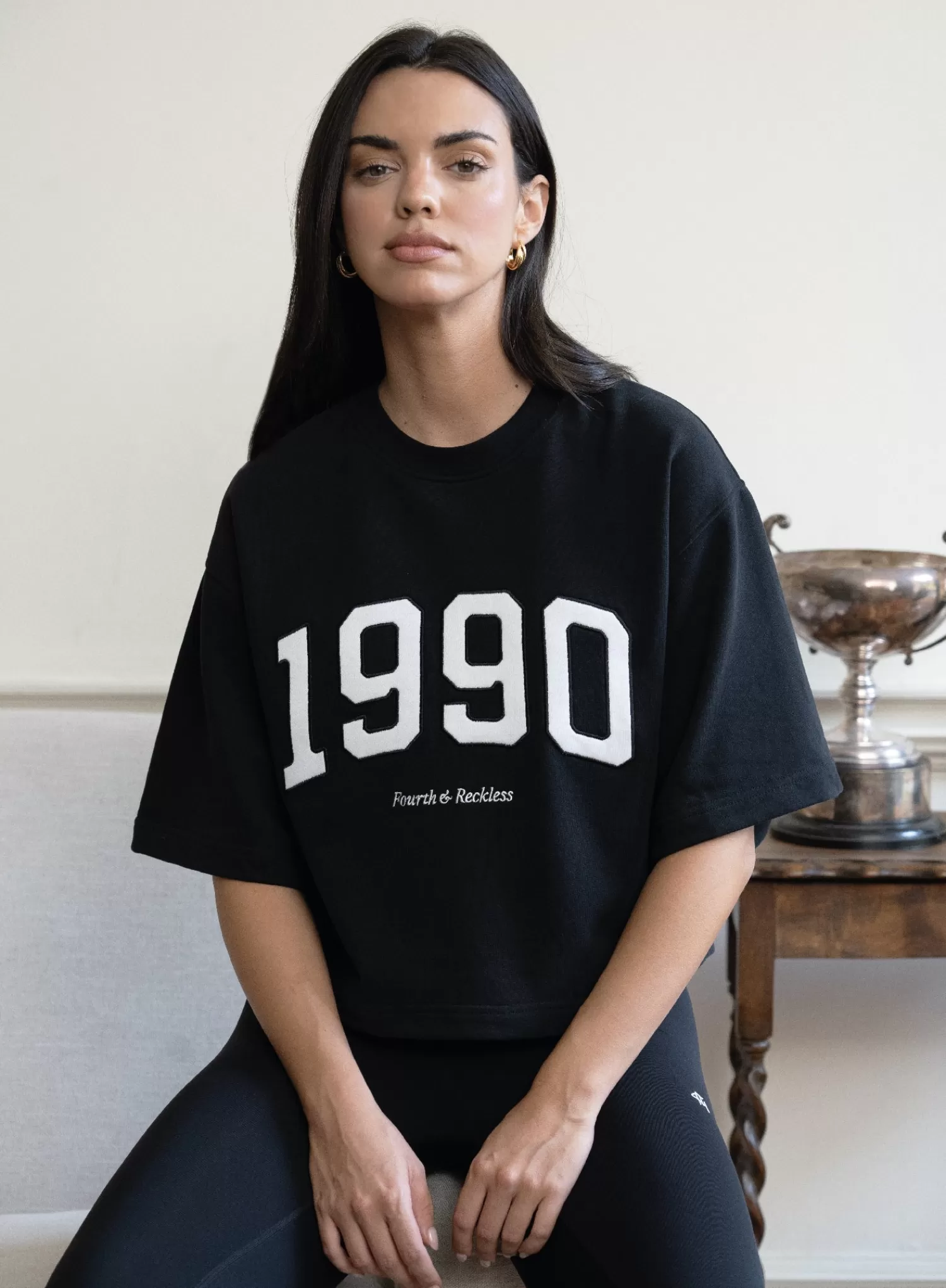 Black Oversized 1990 Graphic Boxy Sweat Top- Benley-4th & Reckless Sale