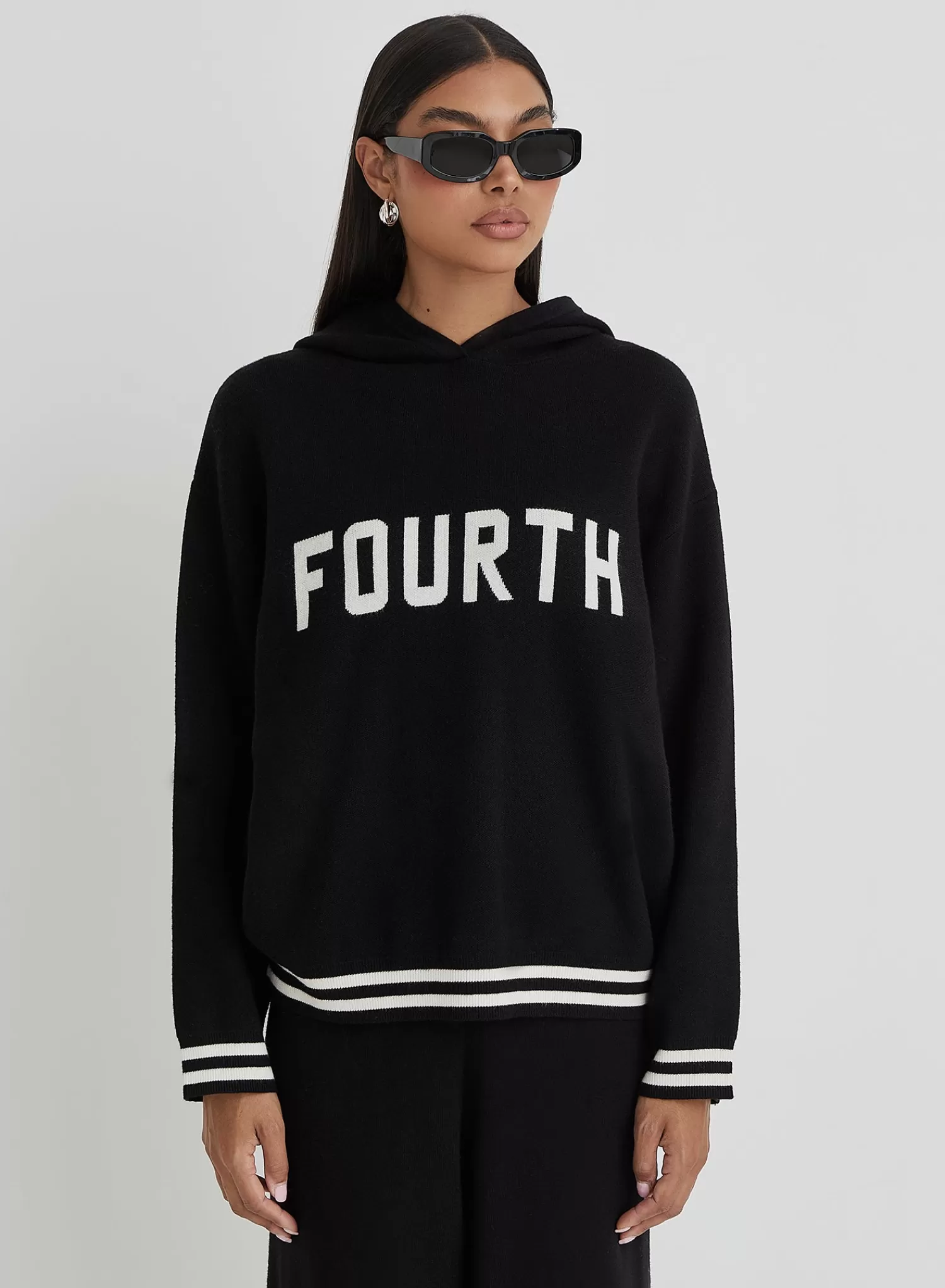 Black Oversized Fourth Knitted Hoodie- Alexia-4th & Reckless Fashion