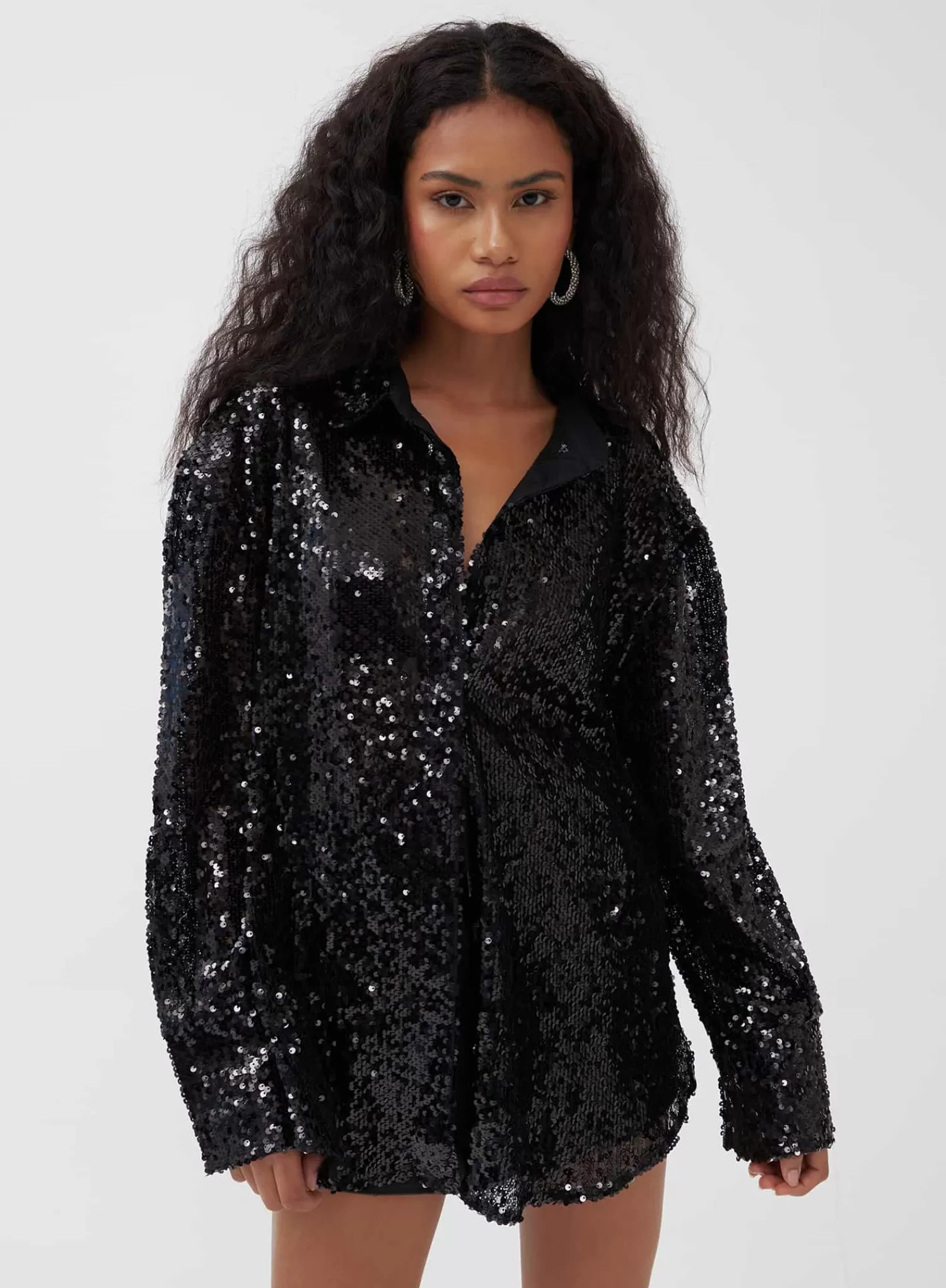 Black Oversized Sequin Shirt - Zoey-4th & Reckless New