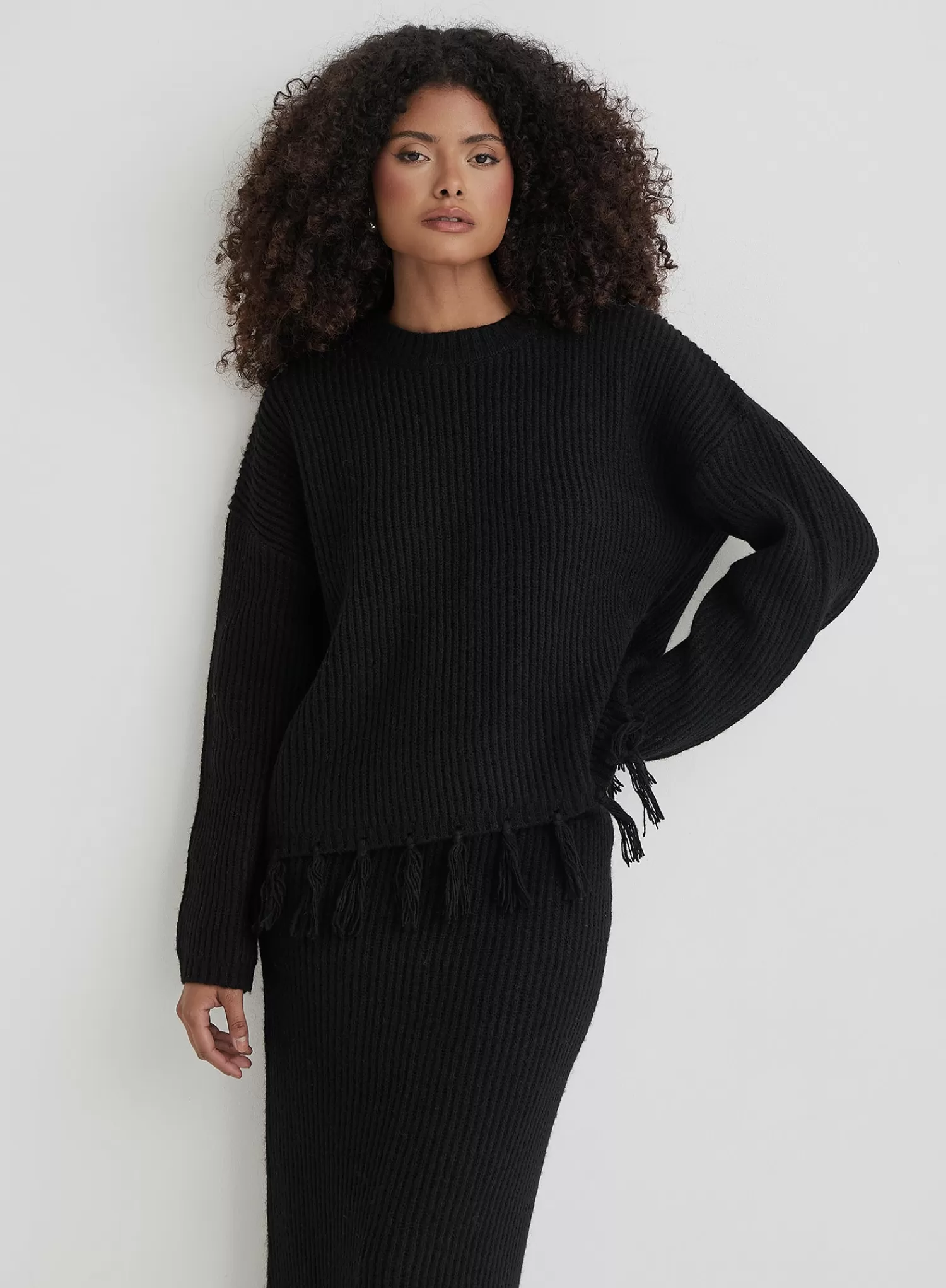Black Oversized Tassle Trim Jumper- Fallon-4th & Reckless Online