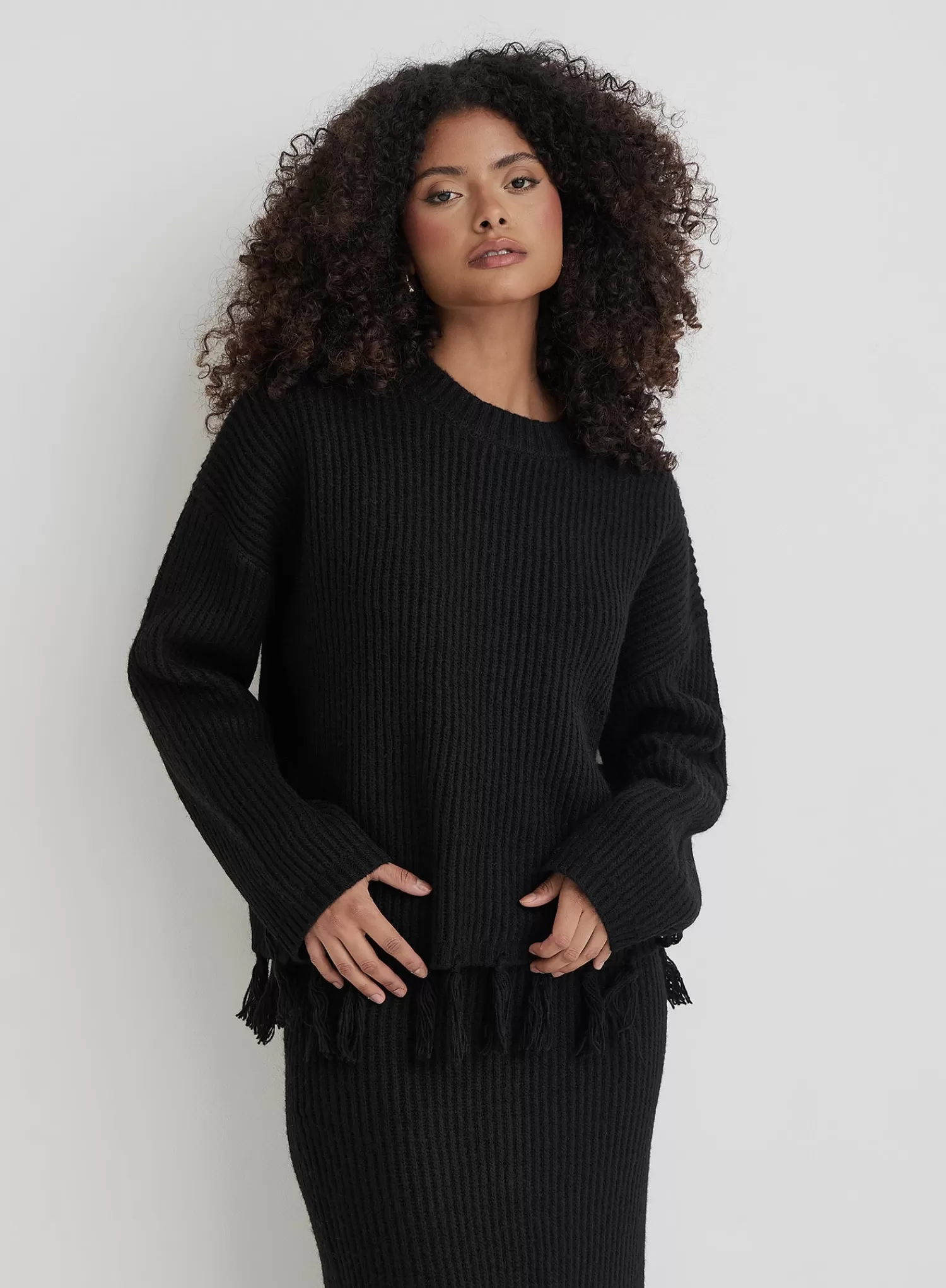 Black Oversized Tassle Trim Jumper- Fallon-4th & Reckless Online
