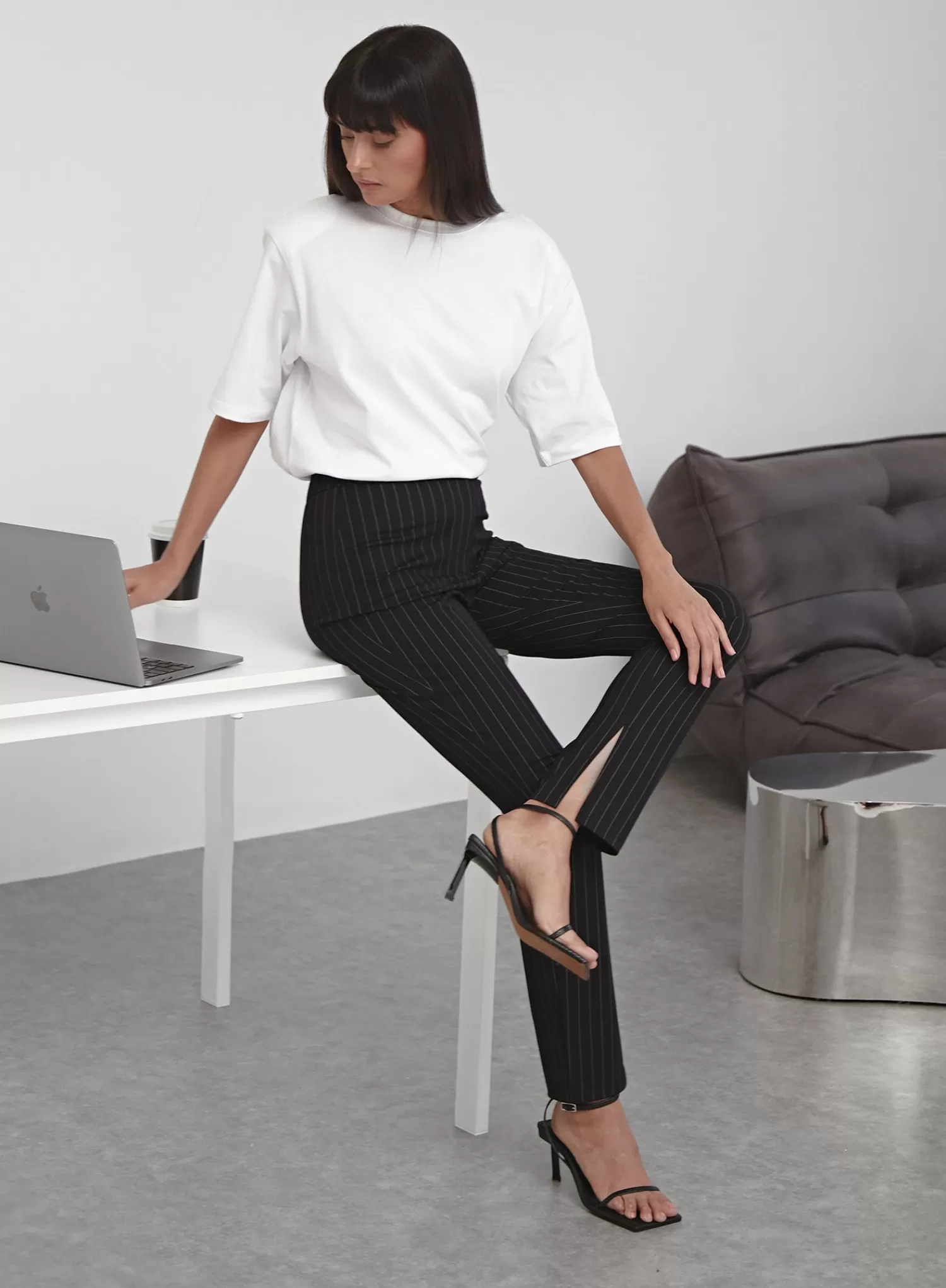 Black Pinstripe Slim Leg Trouser - Hally-4th & Reckless Discount