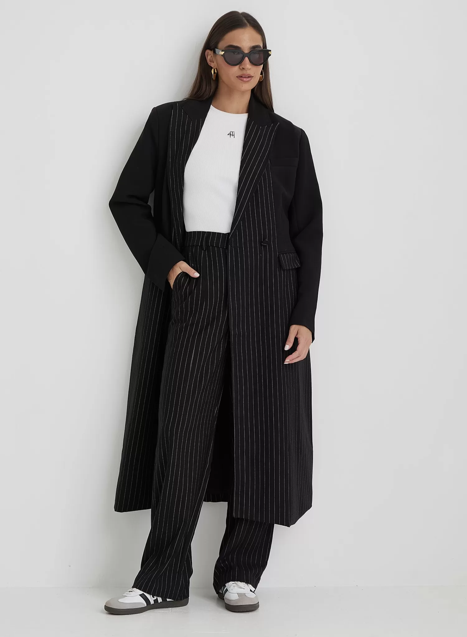 Black Pinstripe Tailored Straight Leg Trouser - Libby-4th & Reckless Store