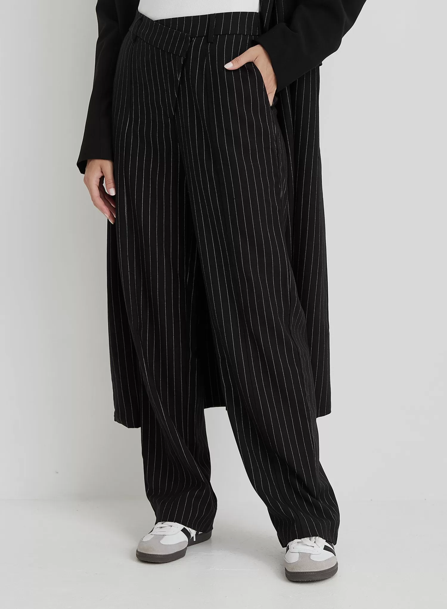 Black Pinstripe Tailored Straight Leg Trouser - Libby-4th & Reckless Store