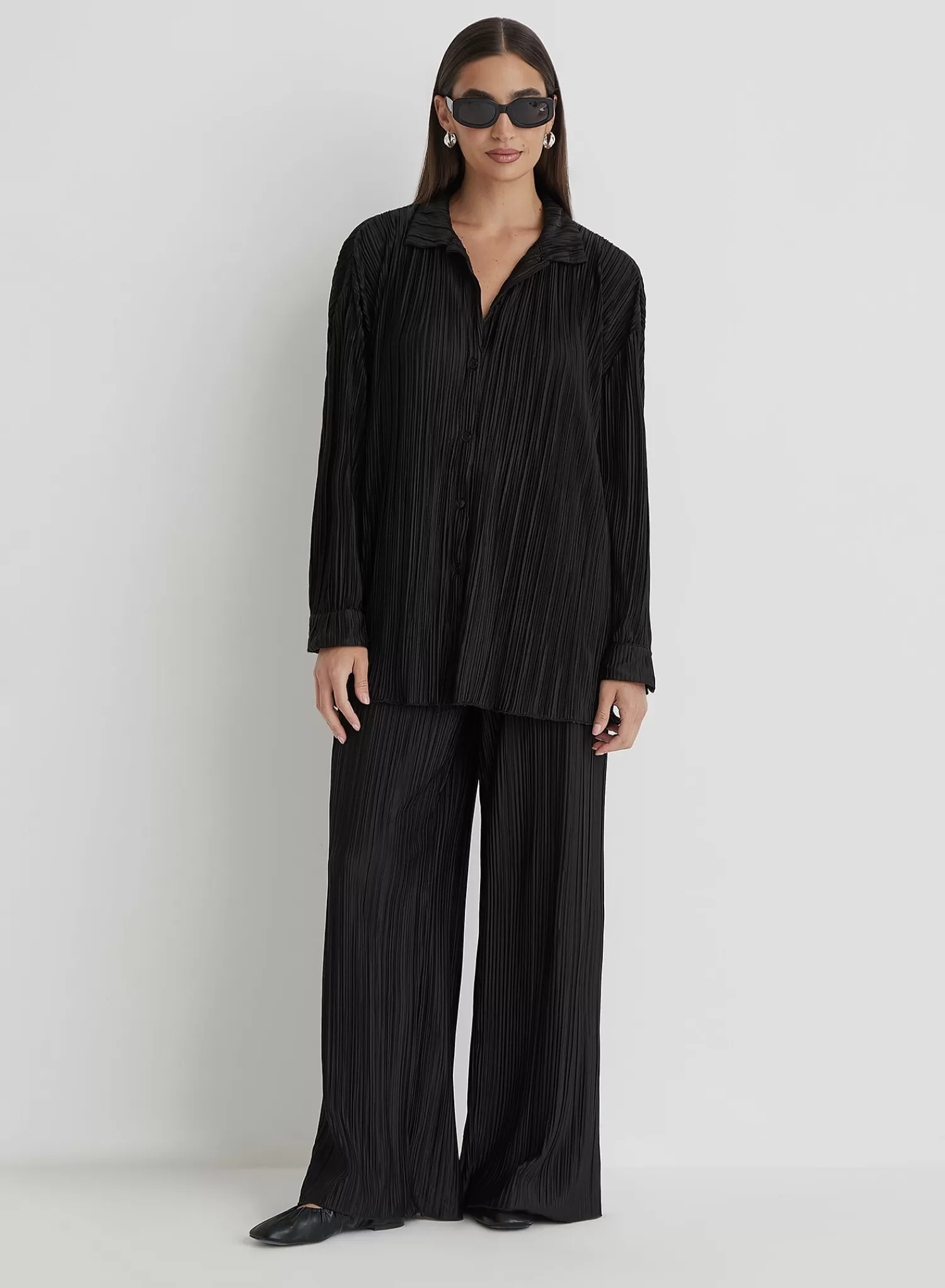 Black Plisse Shirt - Palais-4th & Reckless Sale