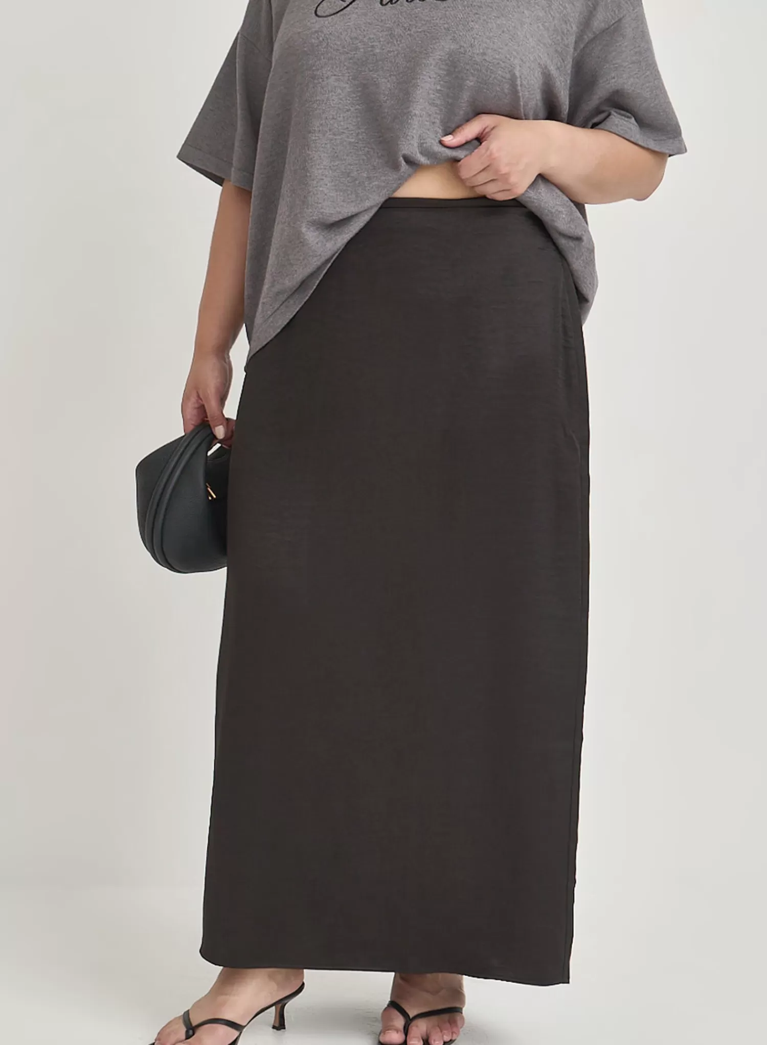 Black Plus Size Satin Back Split Maxi Skirt- Alis-4th & Reckless Flash Sale