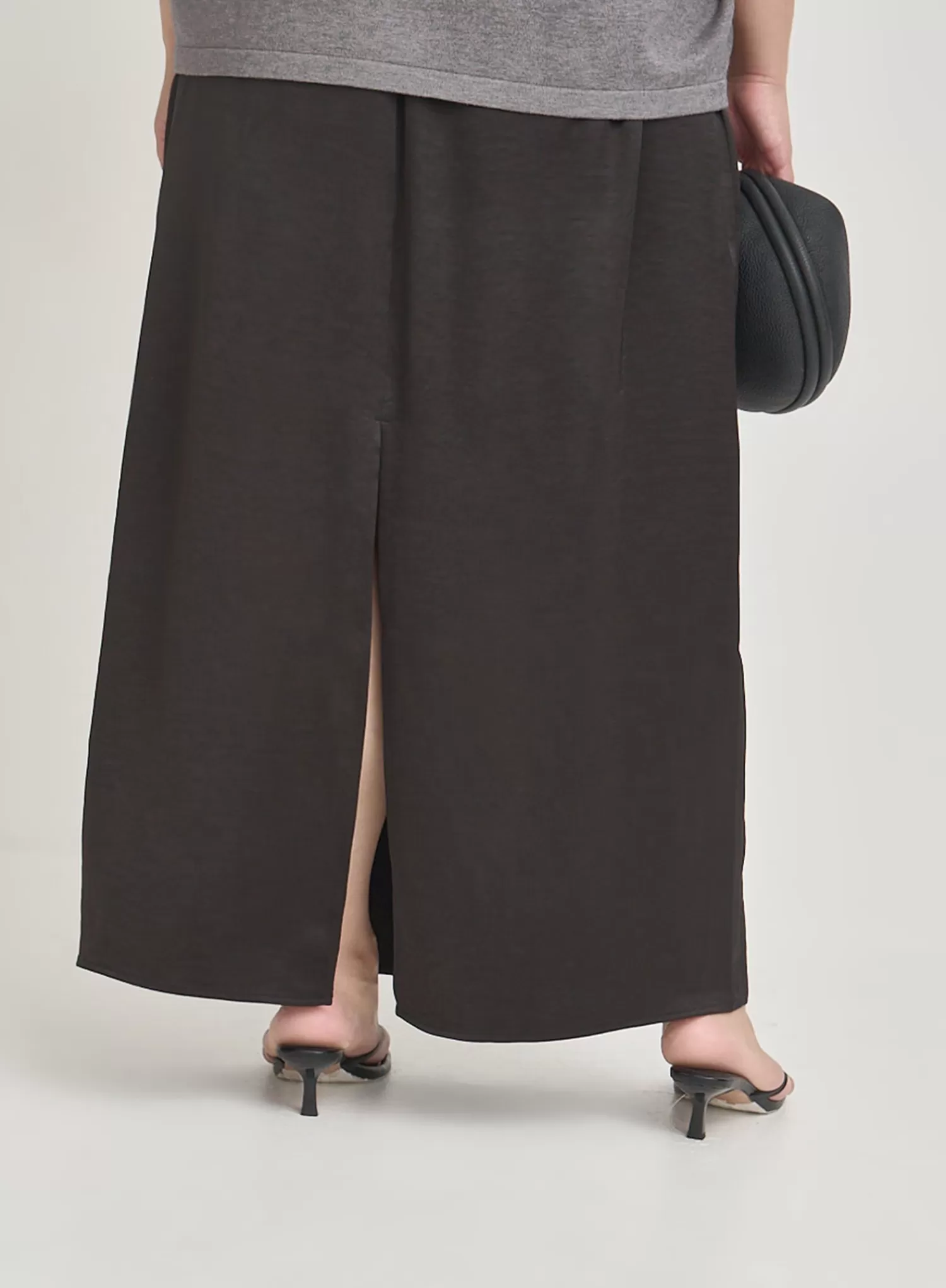 Black Plus Size Satin Back Split Maxi Skirt- Alis-4th & Reckless Flash Sale