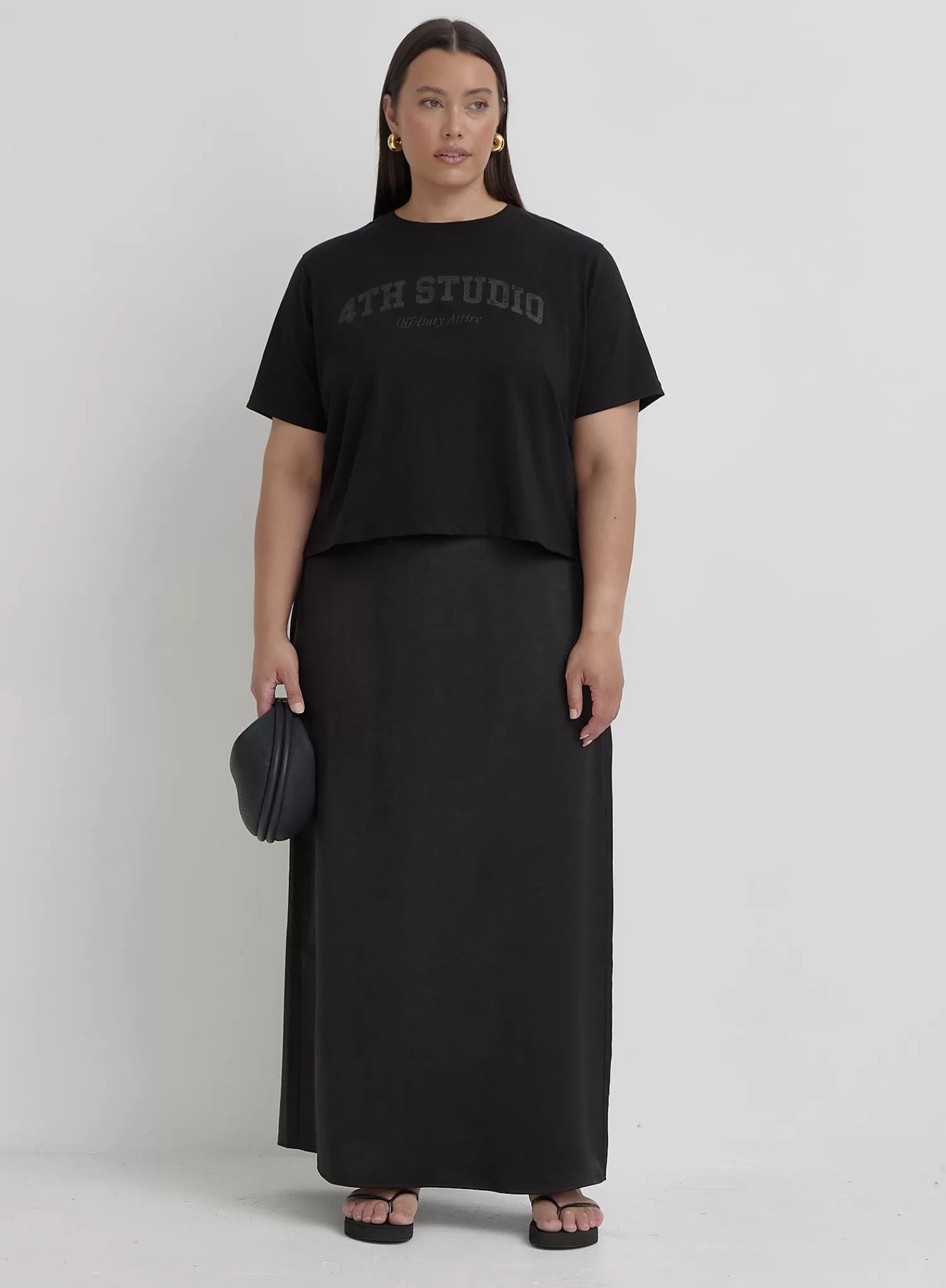 Black Plus Size 4th Studio Slogan T-Shirt- Talia-4th & Reckless Cheap