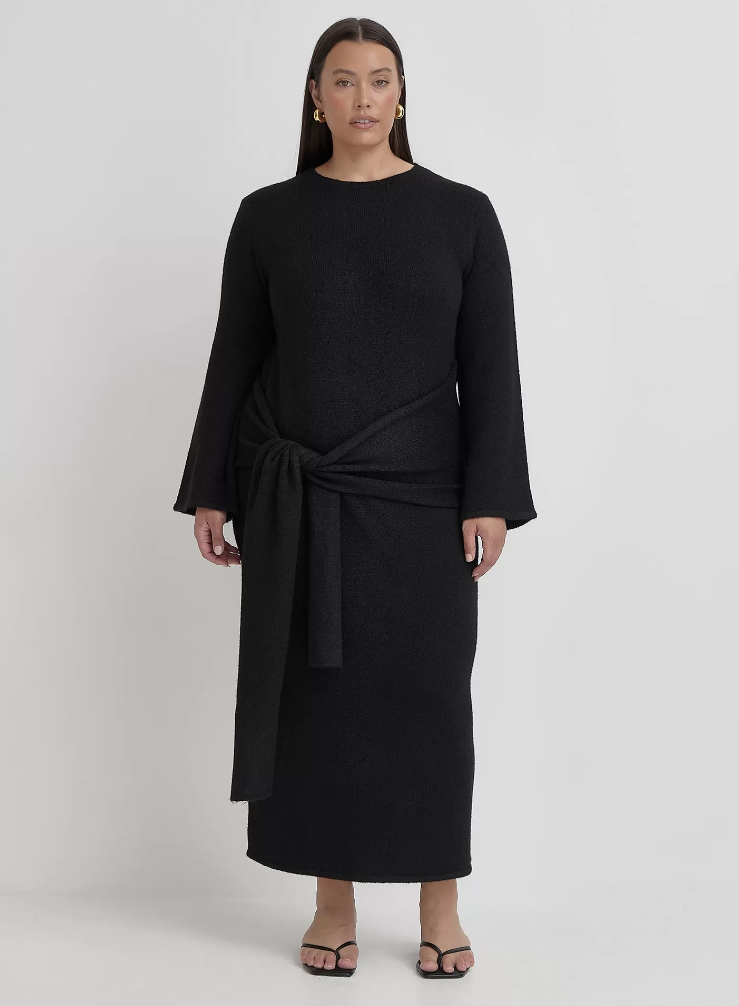 Black Plus Size Tie Front Maxi Dress- Mollie-4th & Reckless Outlet