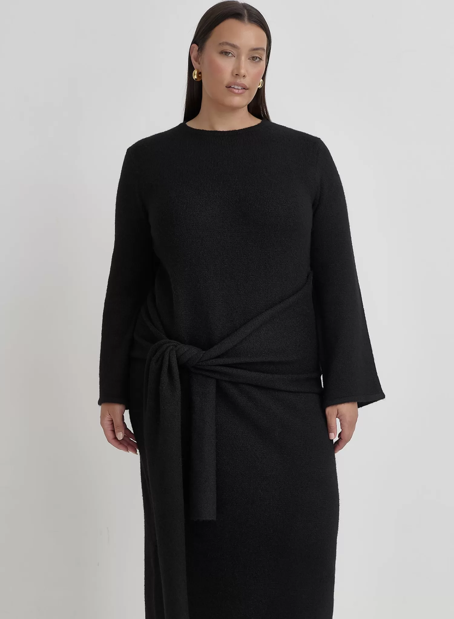 Black Plus Size Tie Front Maxi Dress- Mollie-4th & Reckless Outlet