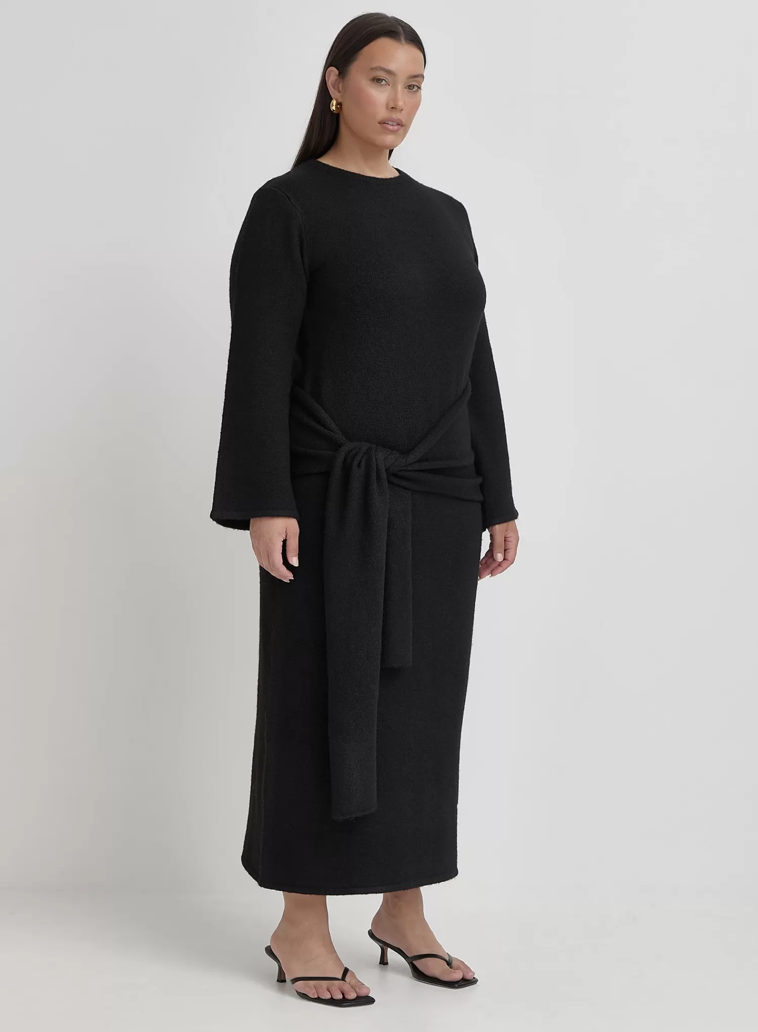 Black Plus Size Tie Front Maxi Dress- Mollie-4th & Reckless Outlet