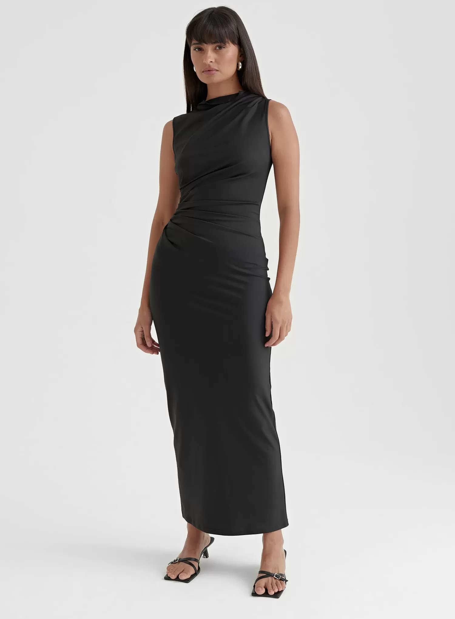 Black Ruched Jersey Midaxi Dress - Tamilda-4th & Reckless Cheap