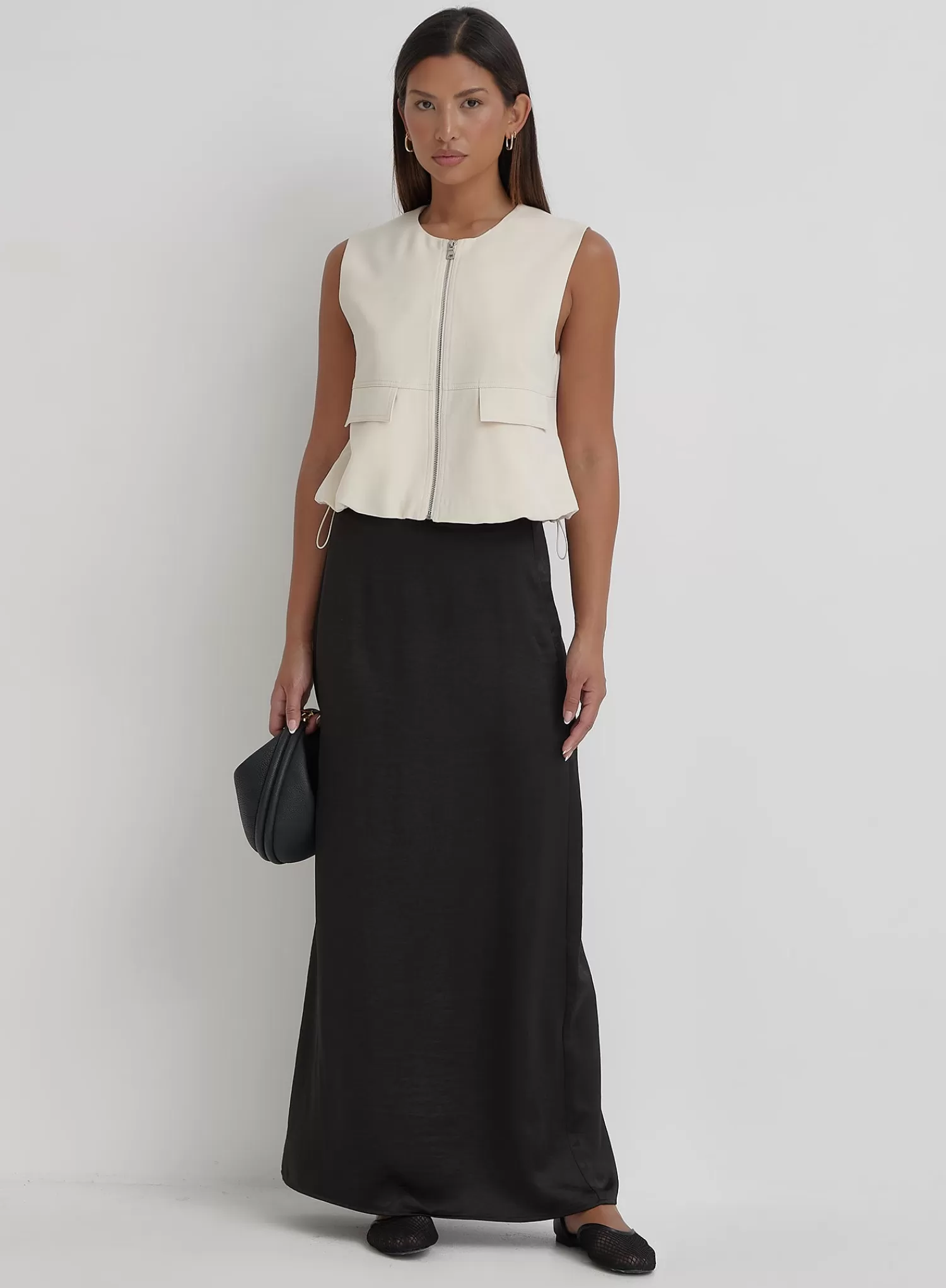 Black Satin Back Split Maxi Skirt- Alis-4th & Reckless Store