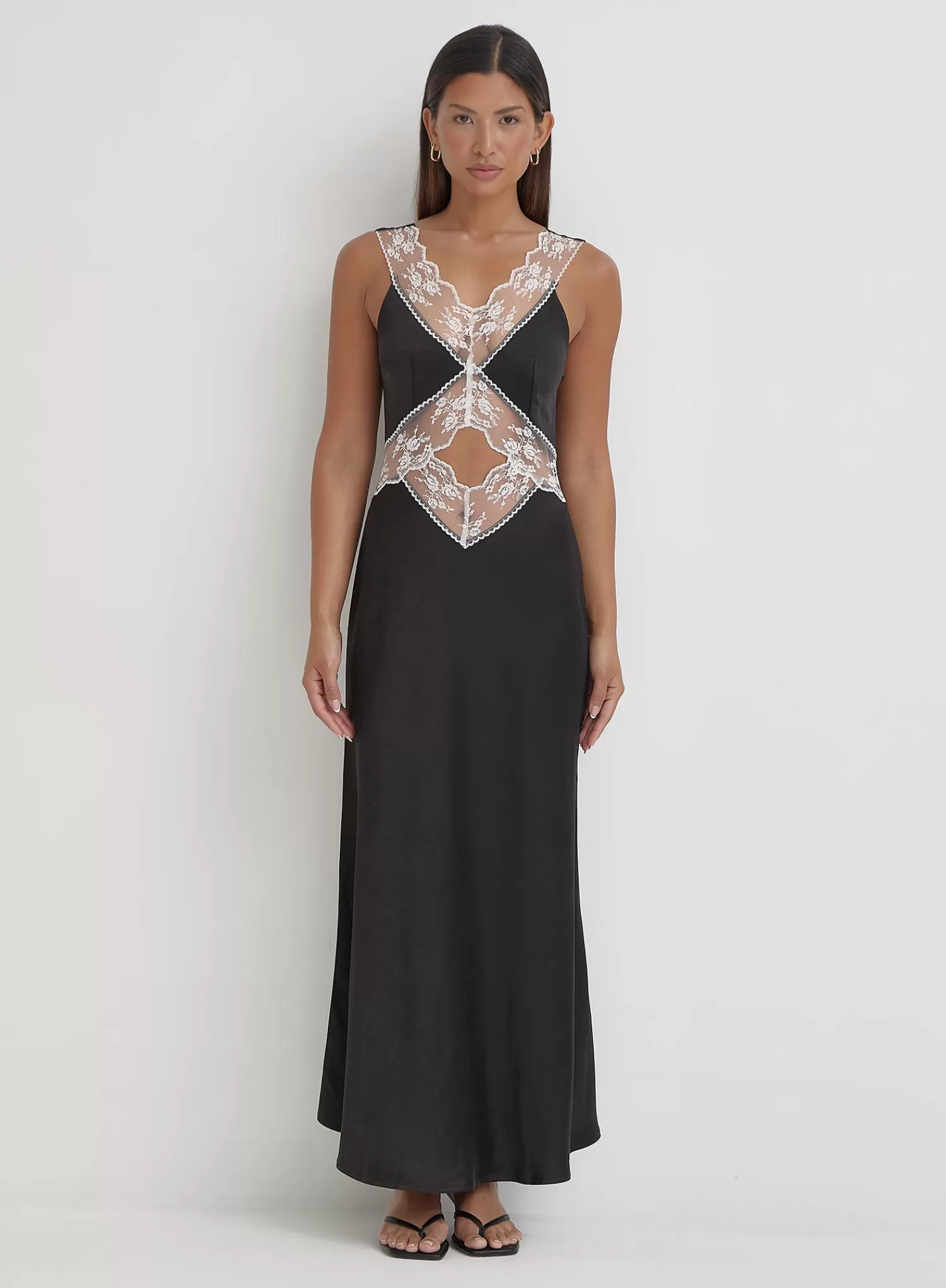 Black Satin Lace Slip Dress- Kelsey-4th & Reckless Flash Sale