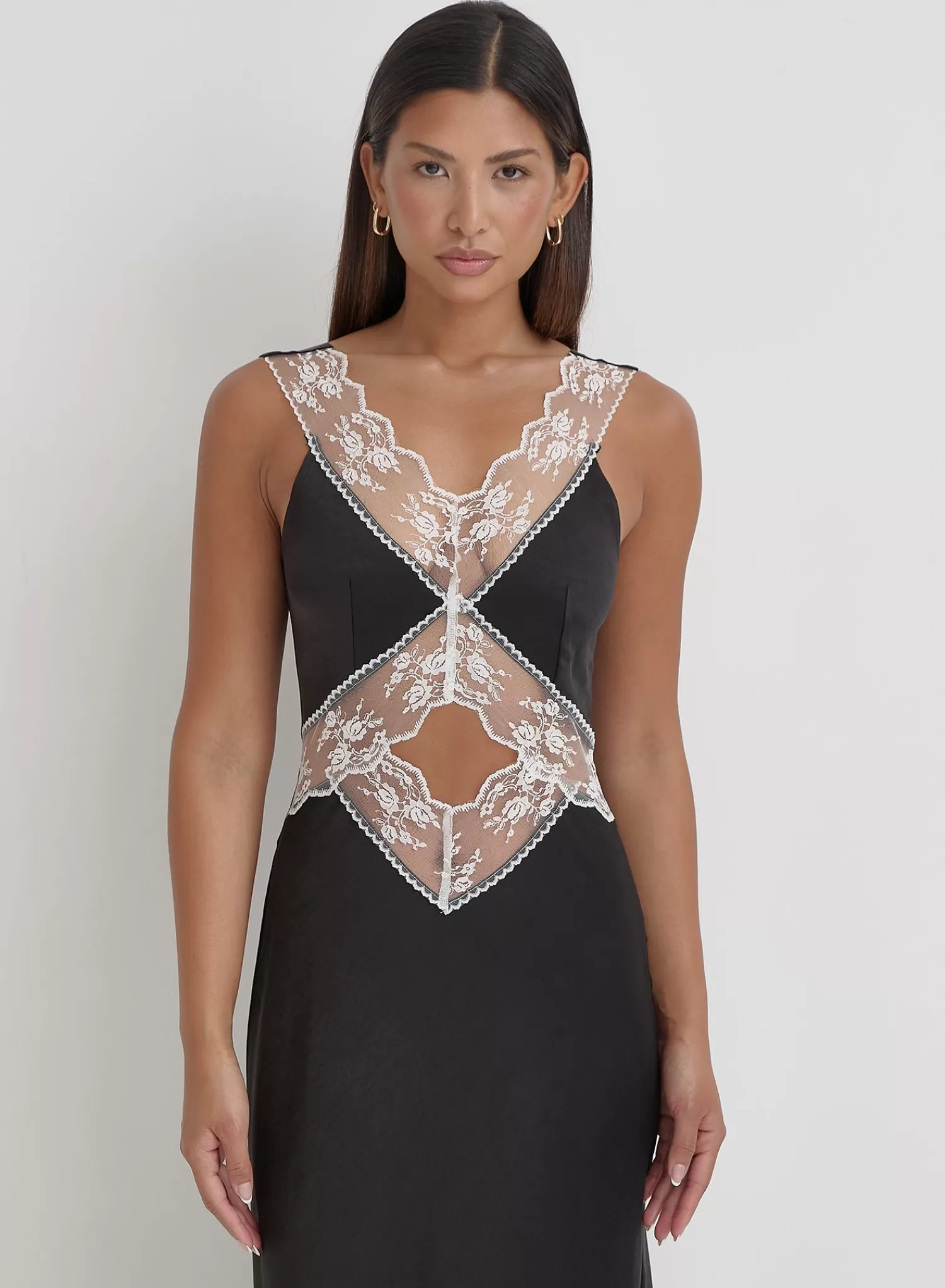 Black Satin Lace Slip Dress- Kelsey-4th & Reckless Flash Sale