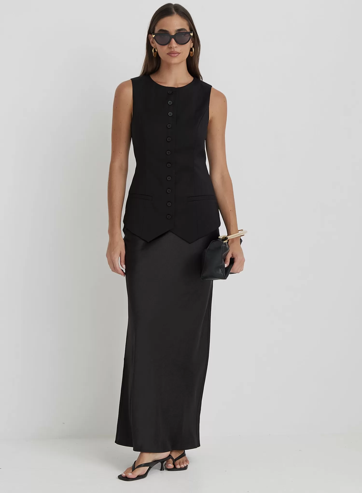 Black Satin Maxi Skirt- Novah-4th & Reckless Online