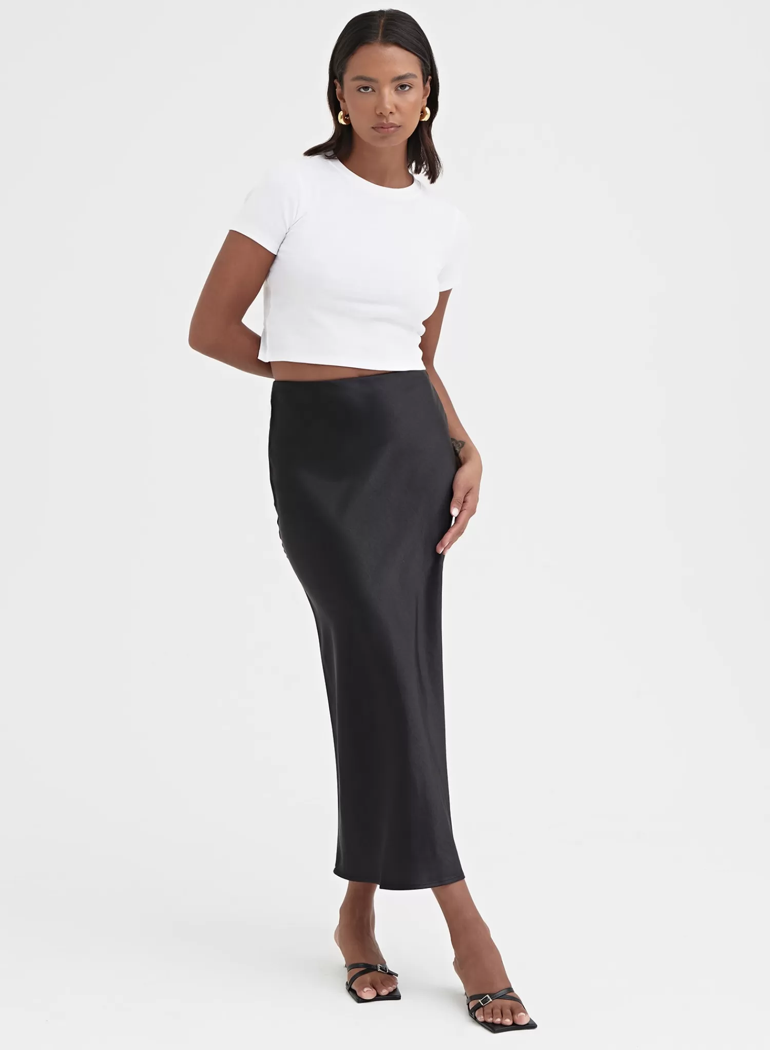 Black Satin Midaxi Skirt - Novah-4th & Reckless Cheap