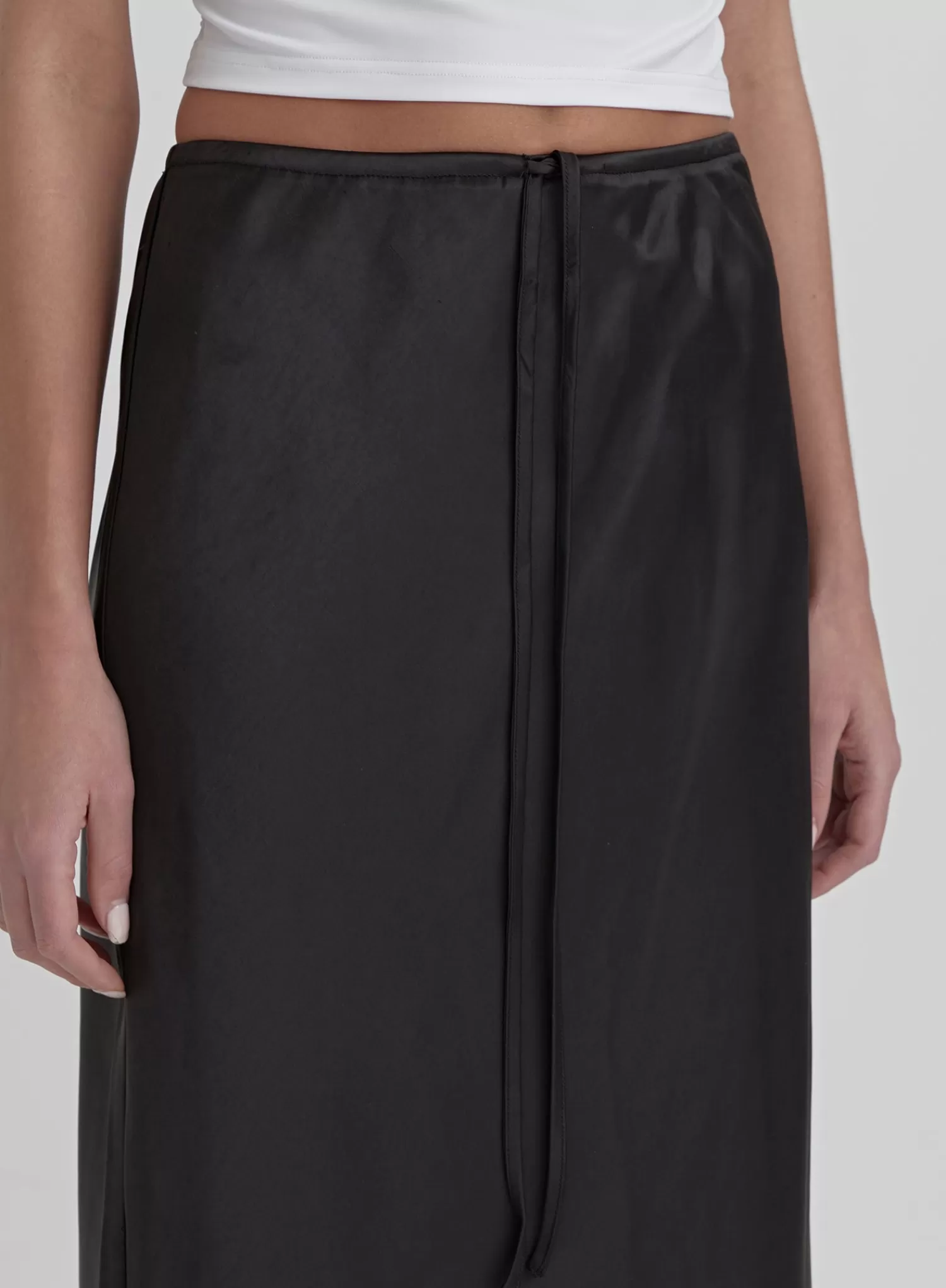 Black Satin Midaxi Skirt- Yimena-4th & Reckless Store