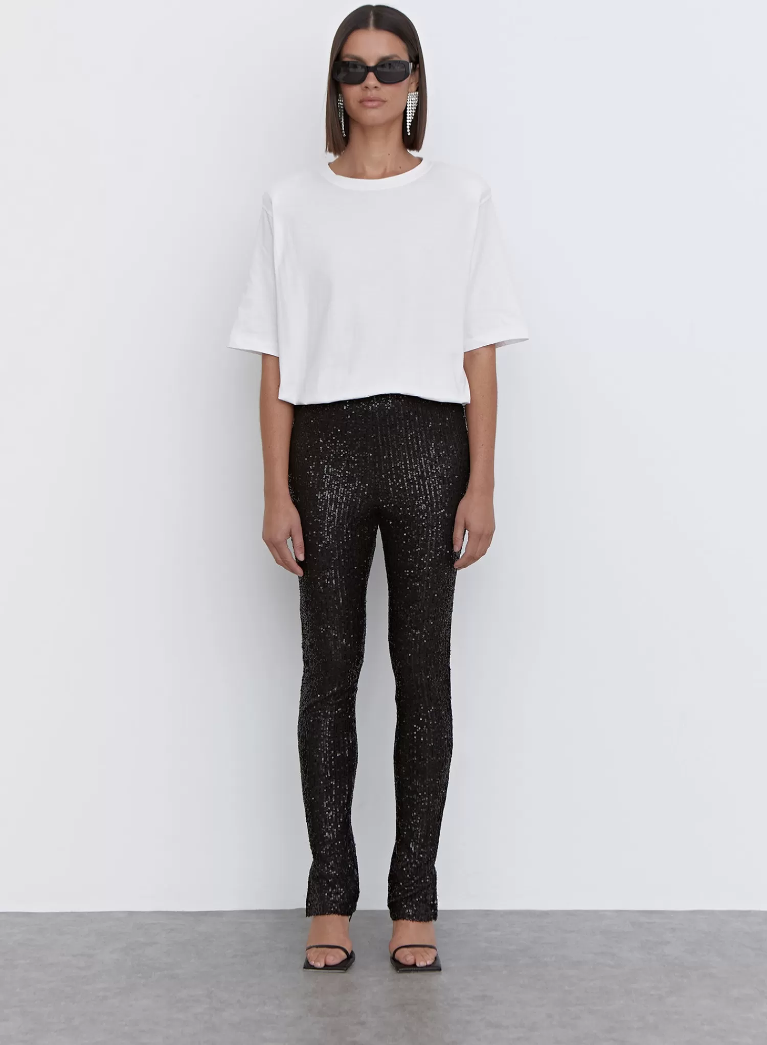 Black Sequin Split Hem Legging - Anette-4th & Reckless Best