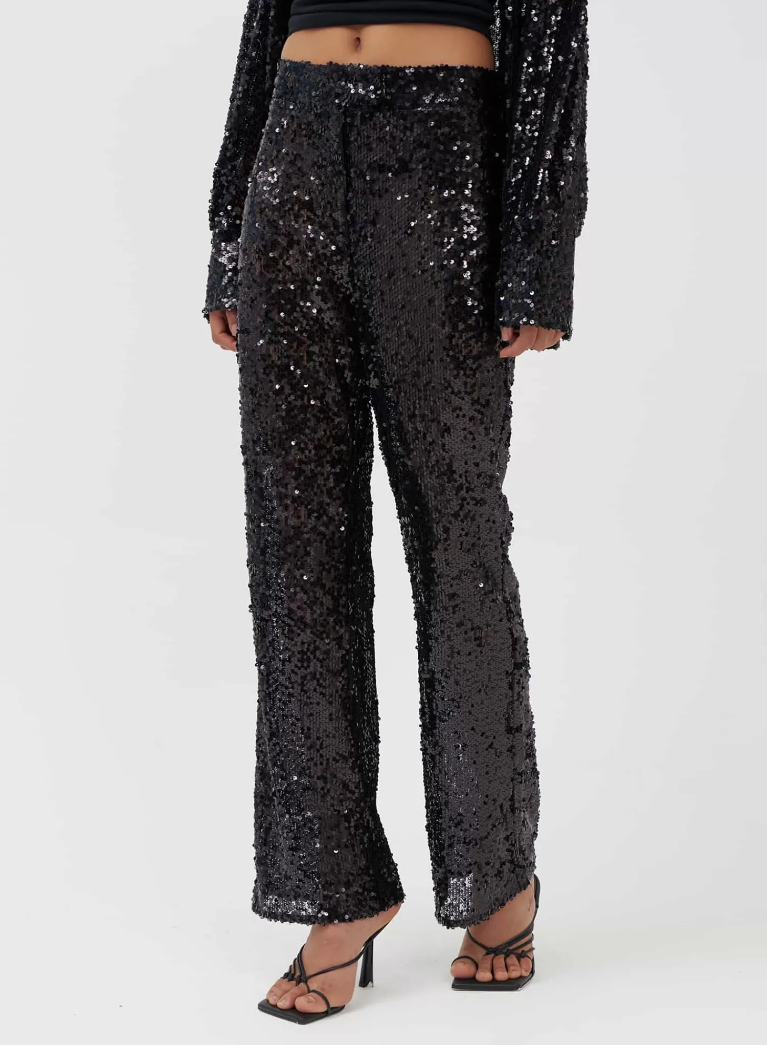 Black Sequin Straight Leg Trousers - Zoey-4th & Reckless New