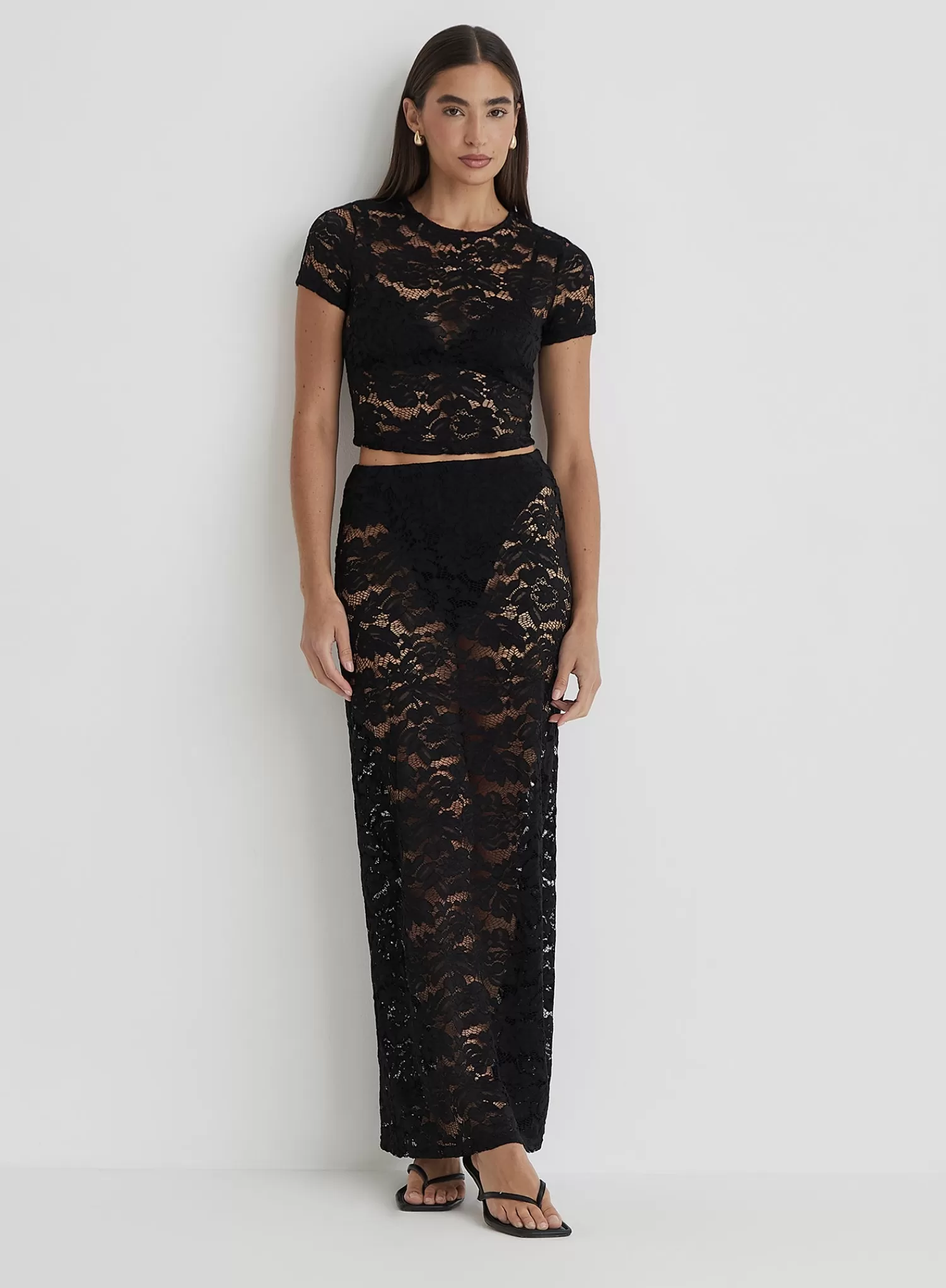 Black Short Sleeve Lace Top- Olga-4th & Reckless New