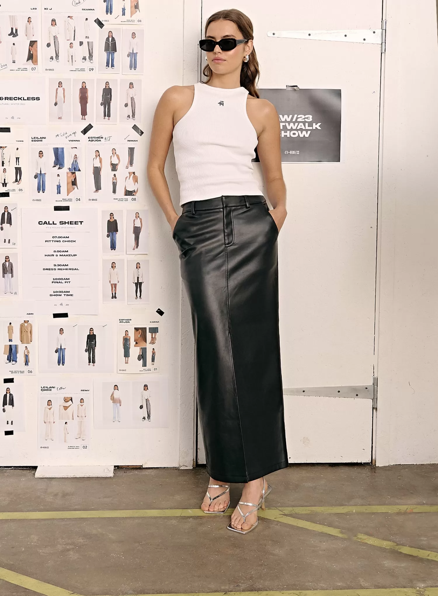 Black Split Front Faux Leather Midaxi Skirt - Nimah-4th & Reckless Sale