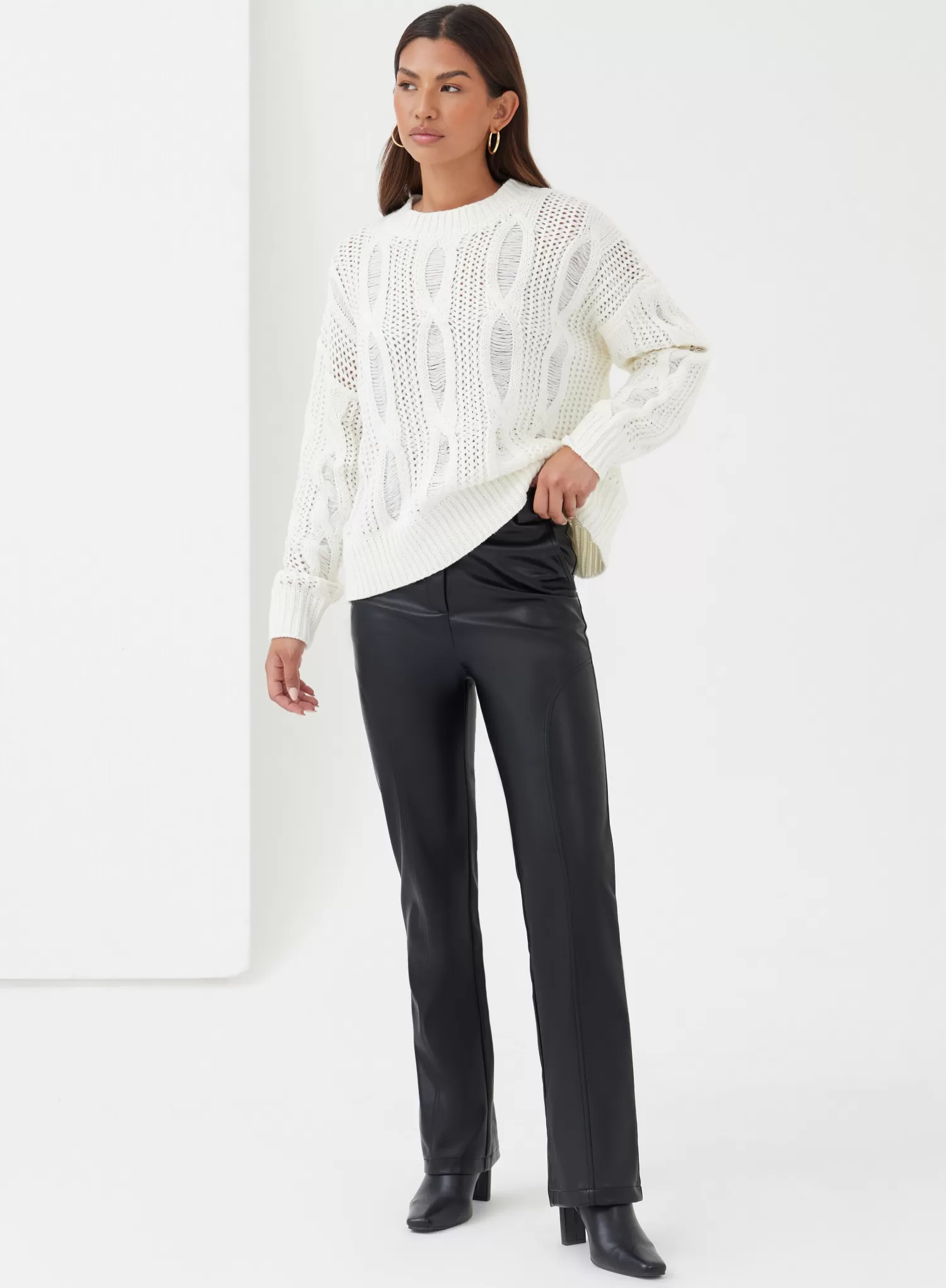 Black Straight Leg Faux Leather Trousers - Madelon-4th & Reckless Shop