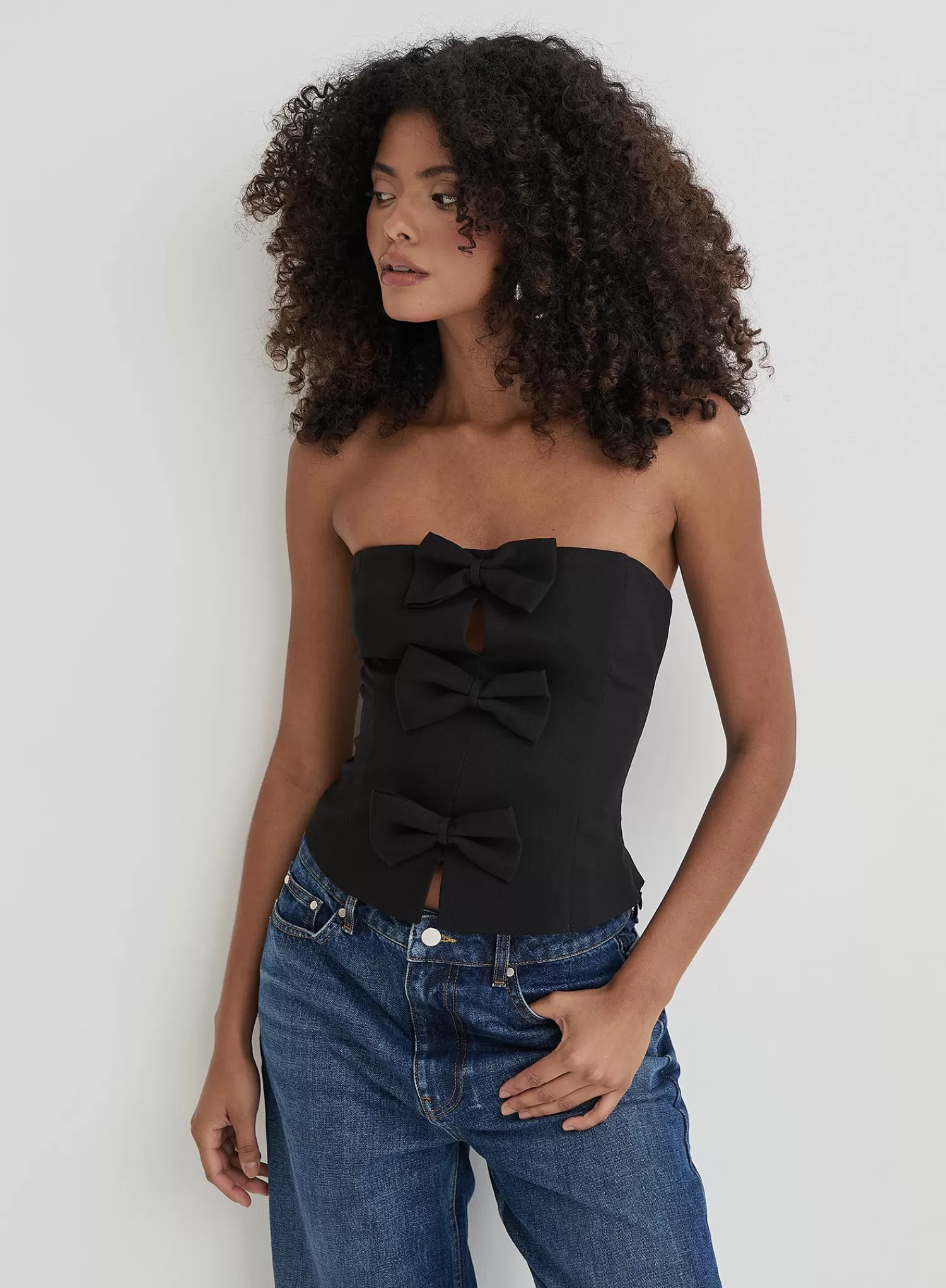 Black Tailored Bow Detail Corset- Luisa-4th & Reckless Best Sale