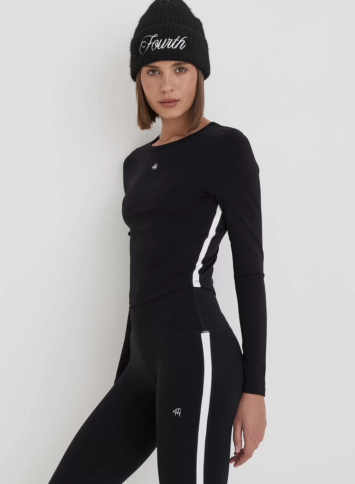 Black 4th Branded Contrast Piping Long Sleeve Top- Indra-4th & Reckless Outlet