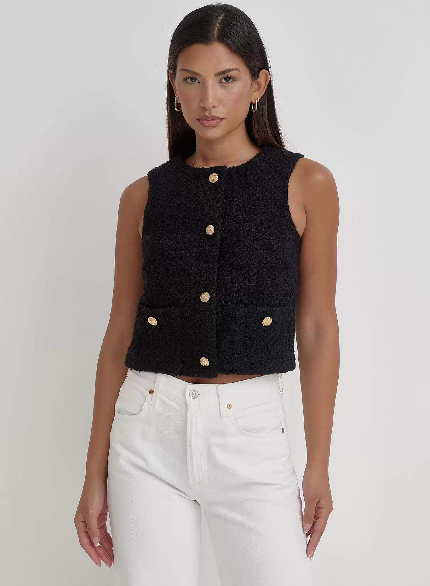 Black Tweed Wool Waistcoat- Felicia-4th & Reckless Online