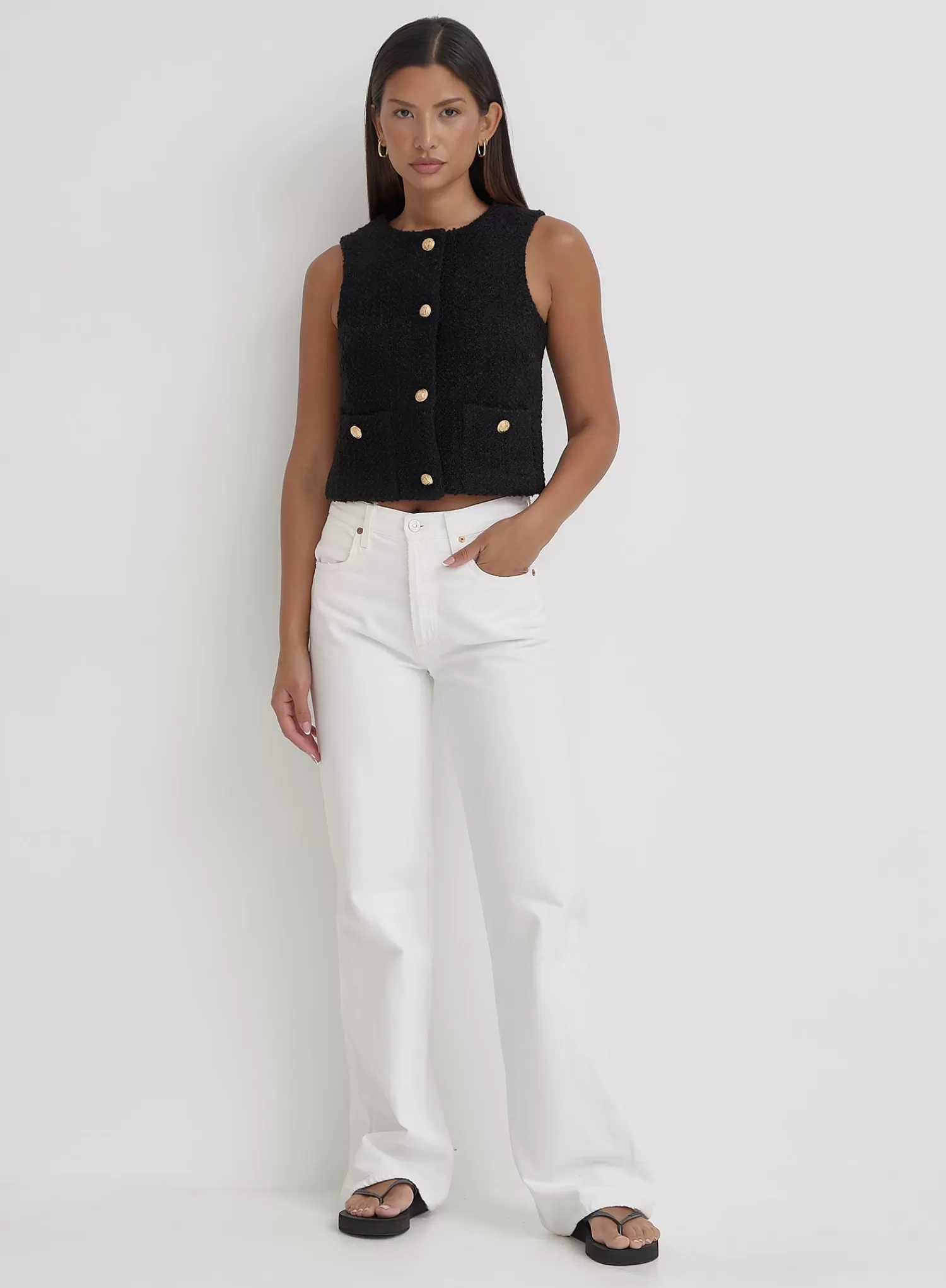 Black Tweed Wool Waistcoat- Felicia-4th & Reckless Online