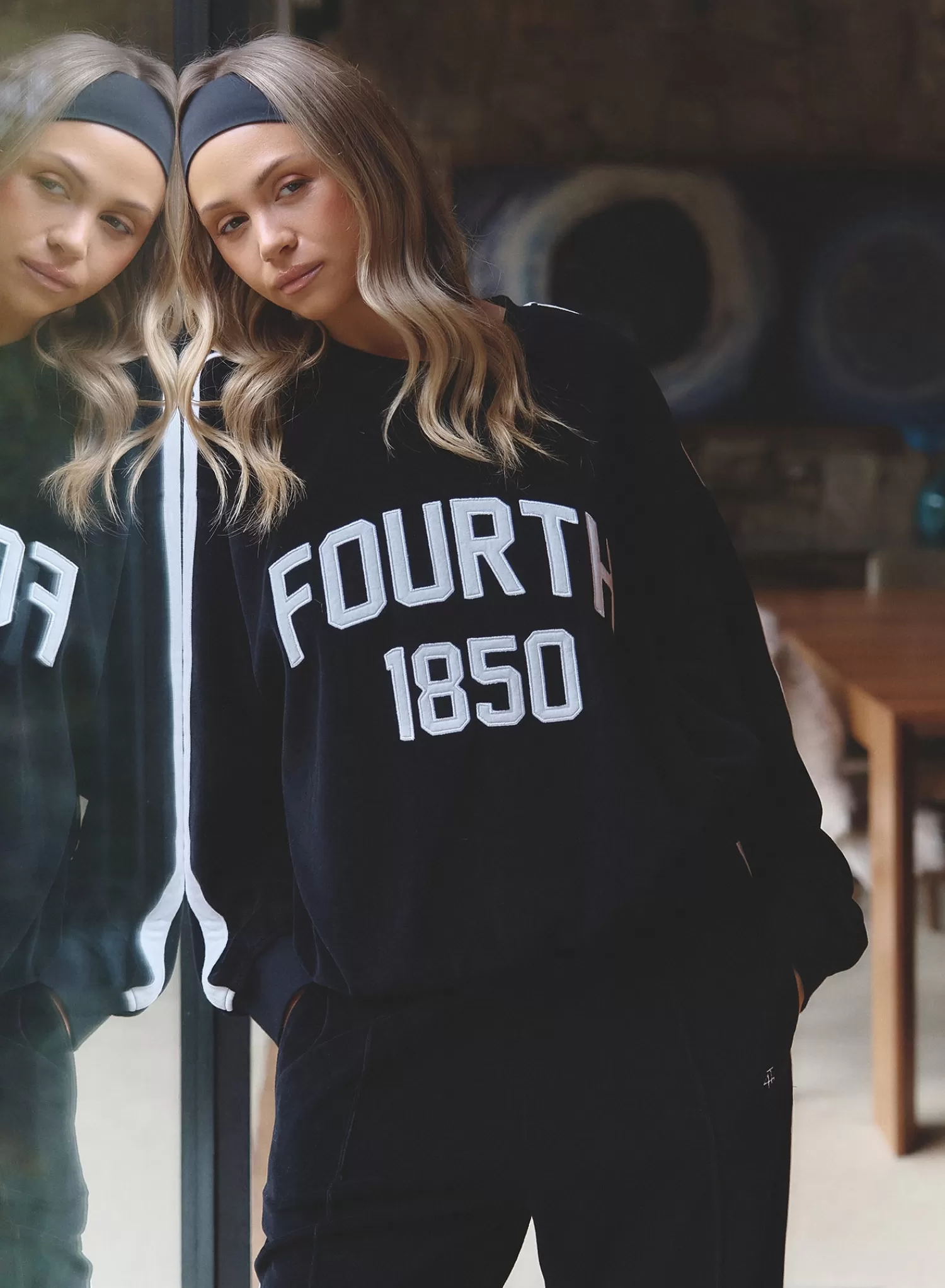 Black Velour Branded Classic Sweatshirt- Cacie-4th & Reckless Store
