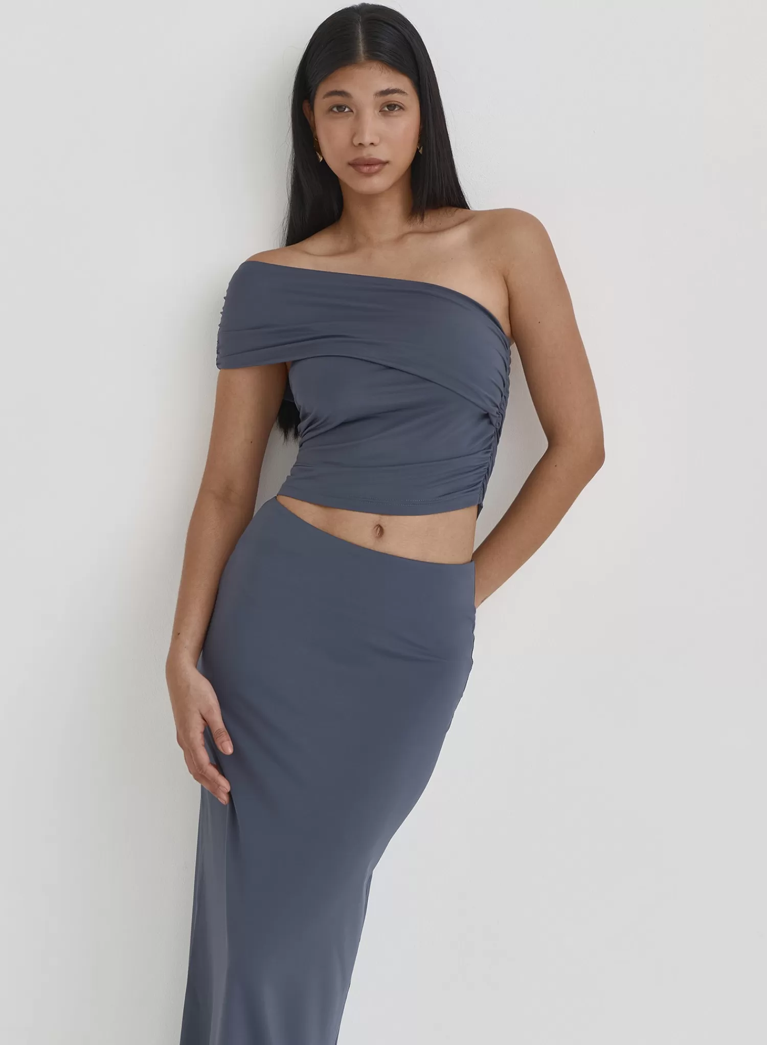 Blue Jersey One Shoulder Top- Kaitlyn-4th & Reckless Fashion