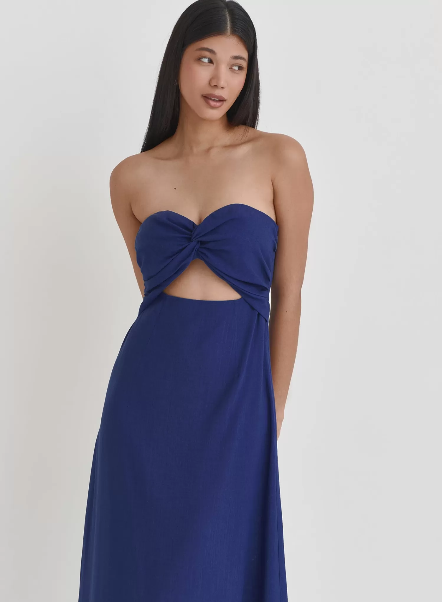 Blue Linen Maxi Cut Out Bandeau Dress- Lainey-4th & Reckless Best Sale