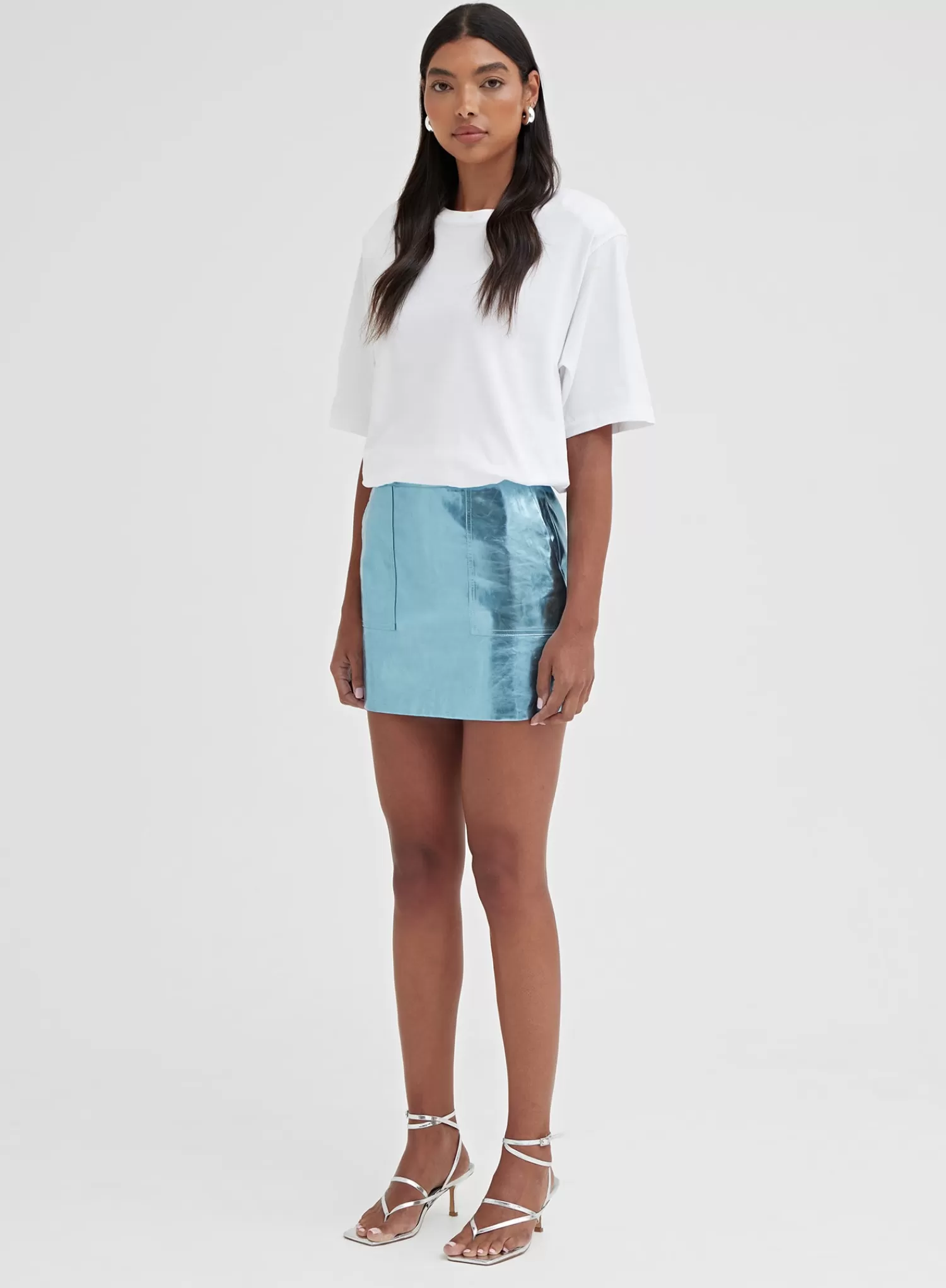 Blue Metallic Faux Leather Mini Skirt - Kiki-4th & Reckless Online