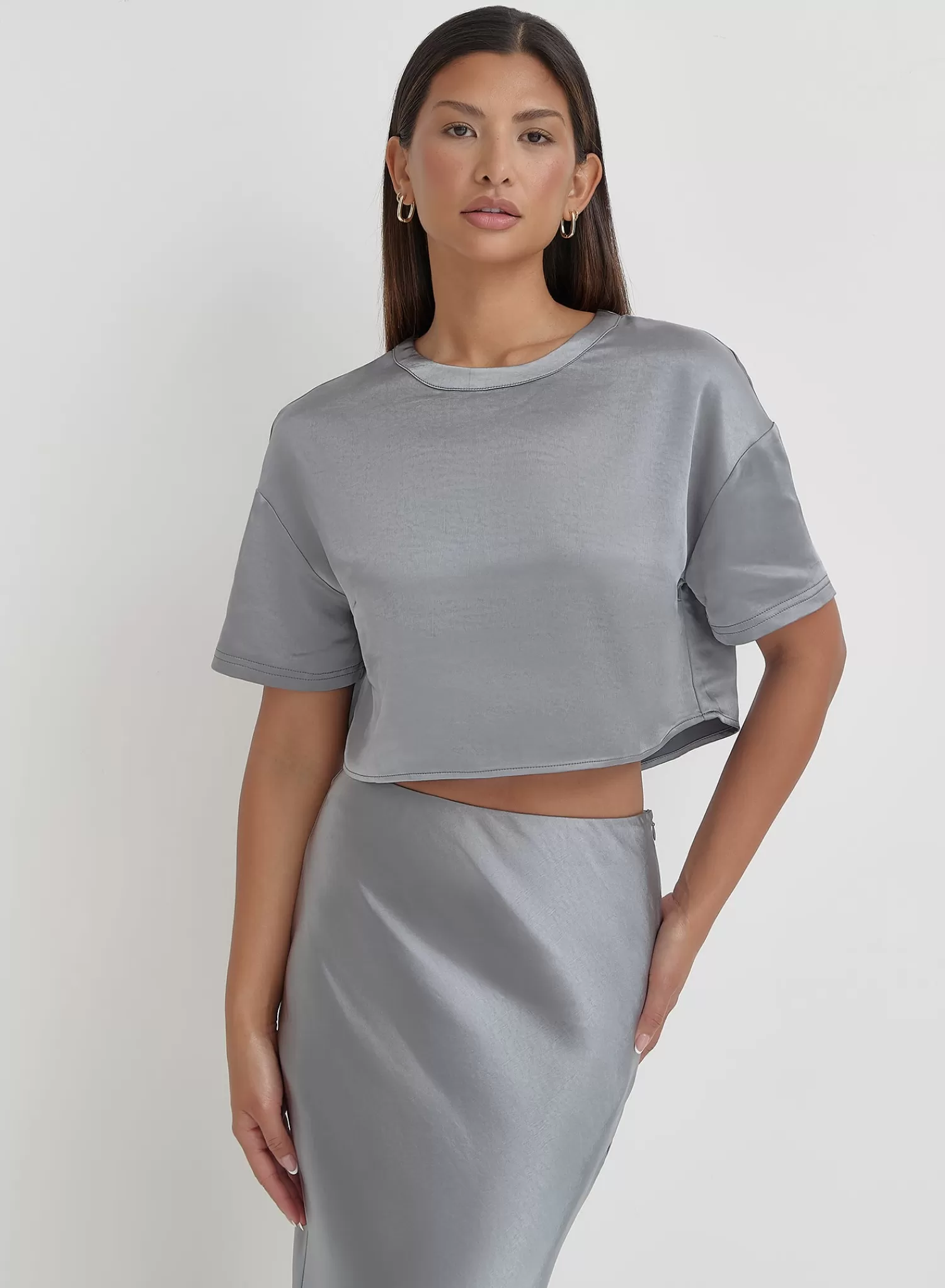 Blue Steel Satin Cropped Top- Dara-4th & Reckless Cheap