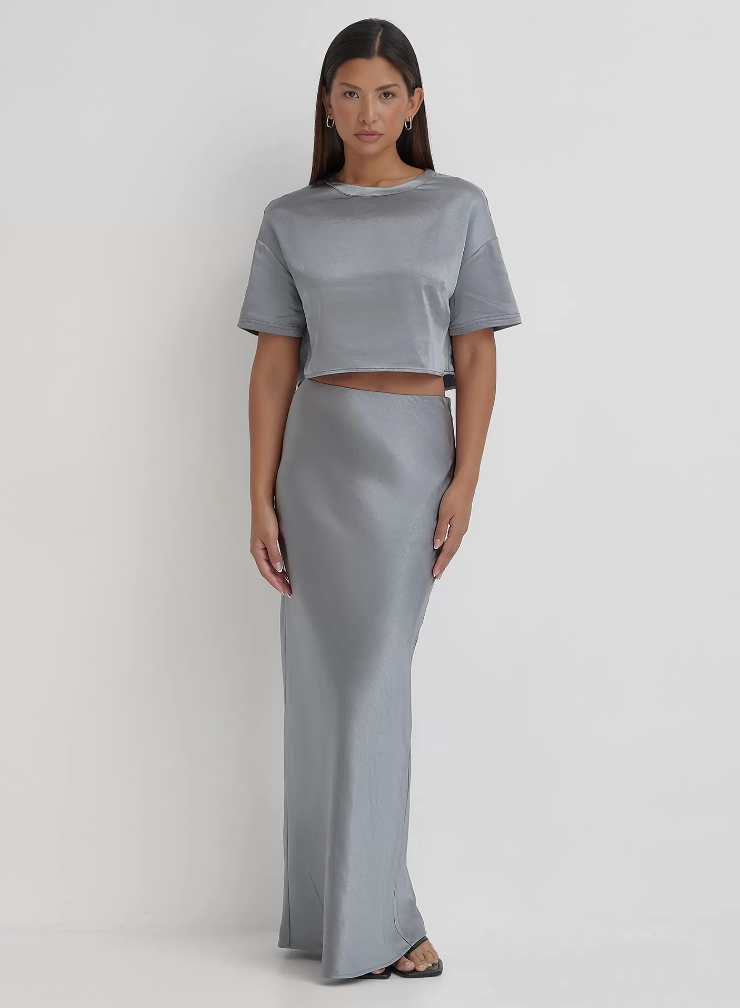 Blue Steel Satin Cropped Top- Dara-4th & Reckless Cheap