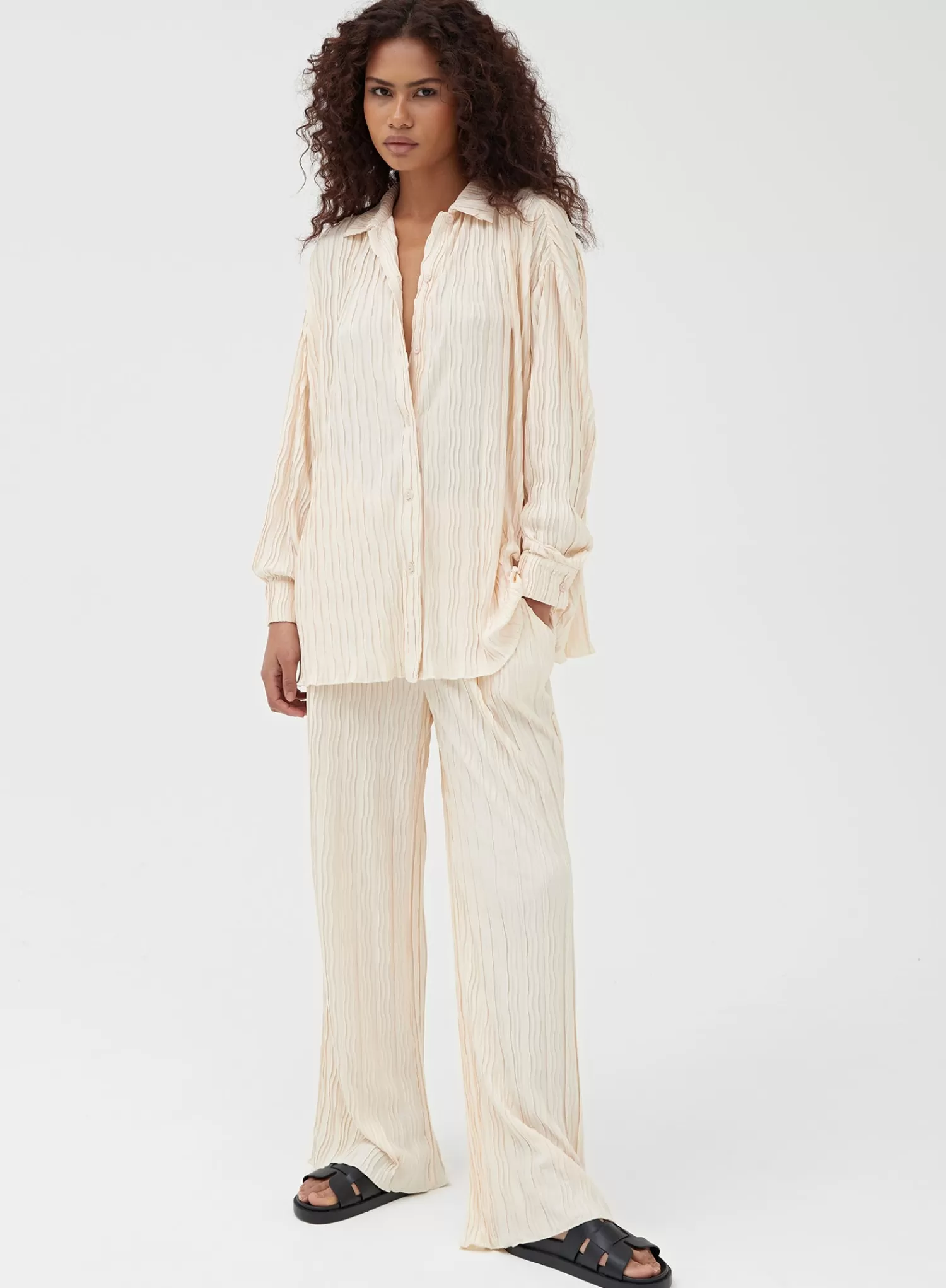 Blush Belted Plisse Trouser- Emre-4th & Reckless Hot