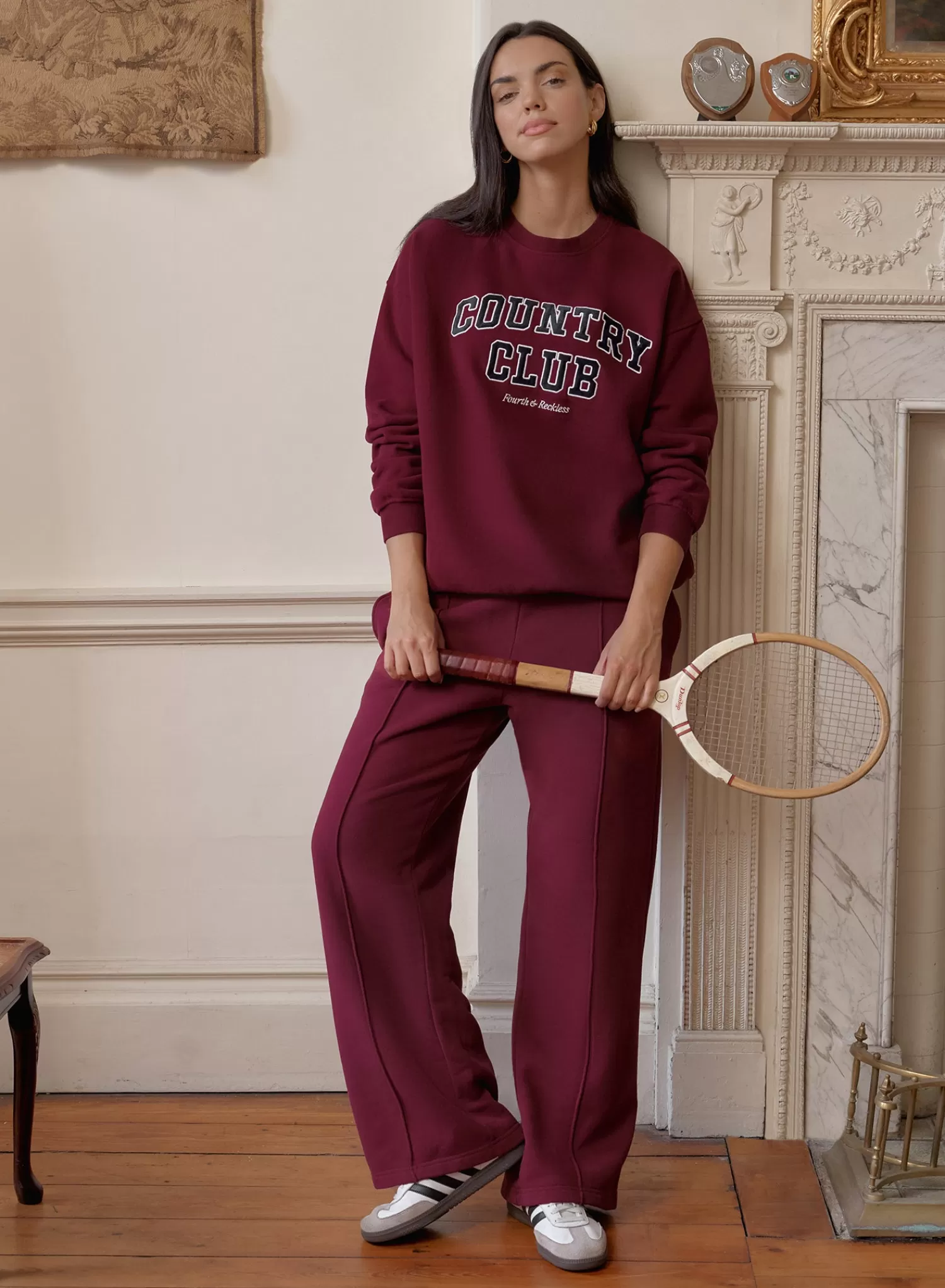 Burgundy Country Club Slogan Classic Longline Sweatshirt- Charli-4th & Reckless Cheap