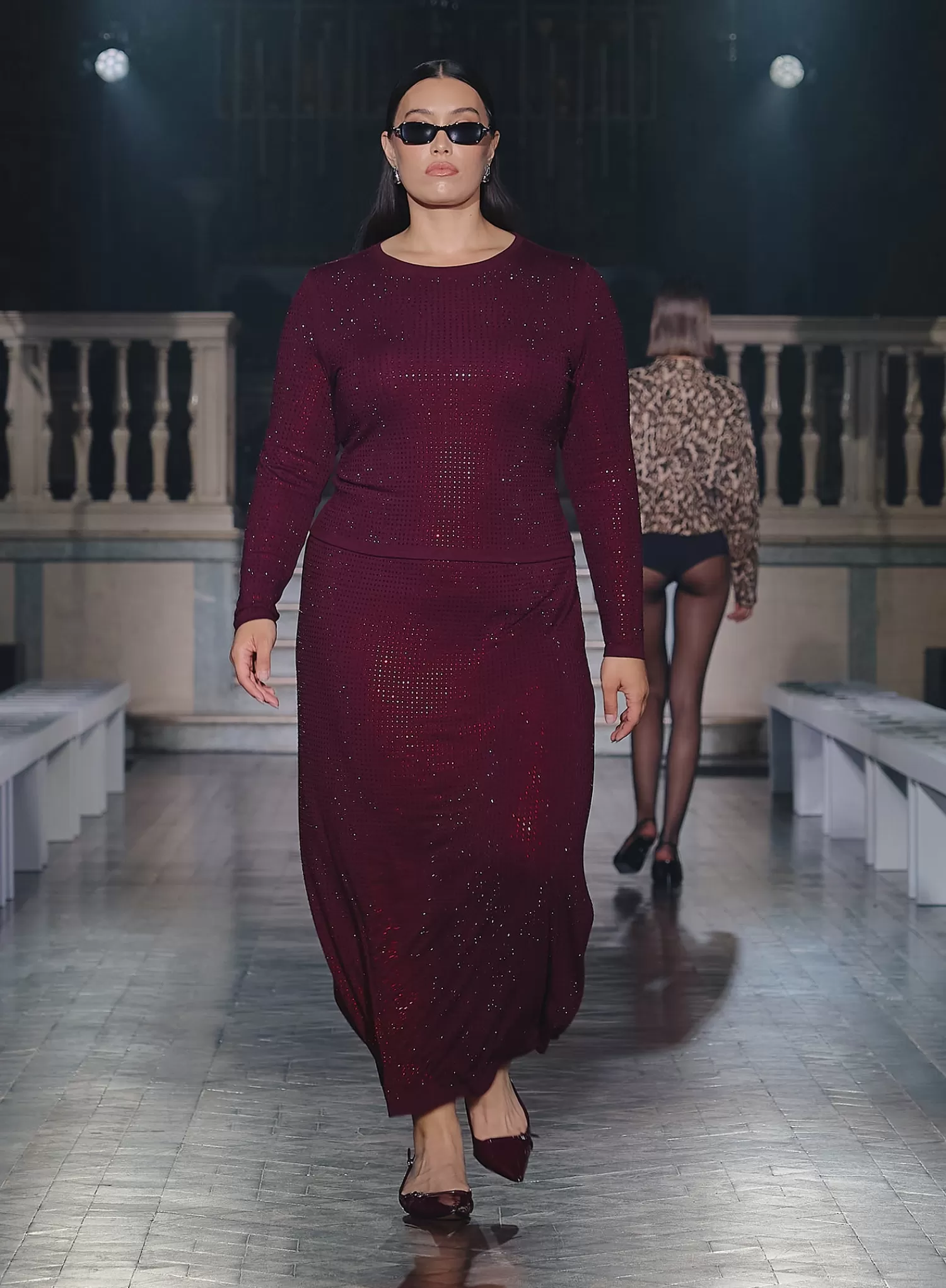 Burgundy Curve Embellished Maxi Skirt- Indigo-4th & Reckless New