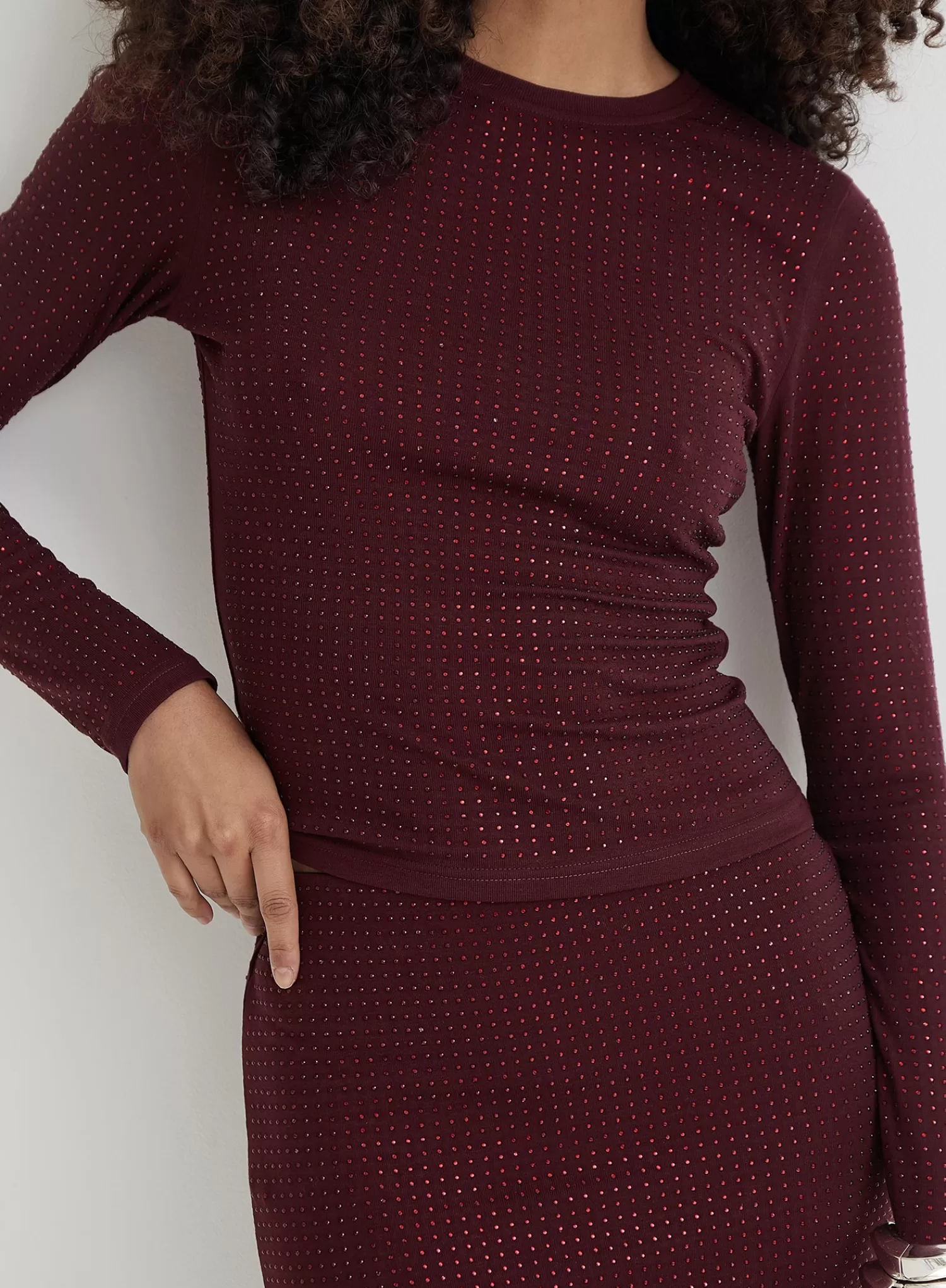 Burgundy Embellished Long Sleeve Top- Indigo-4th & Reckless Best