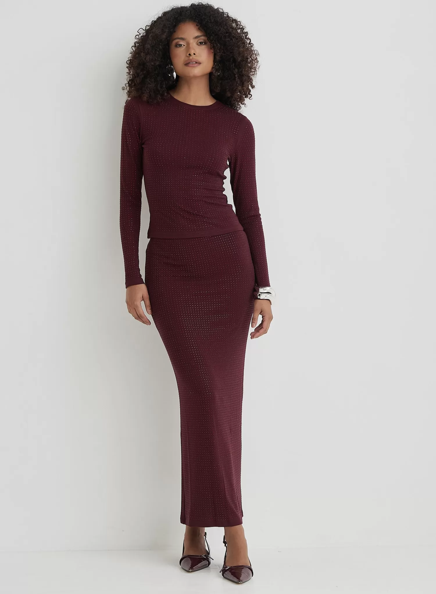 Burgundy Embellished Maxi Skirt- Indigo-4th & Reckless Best Sale