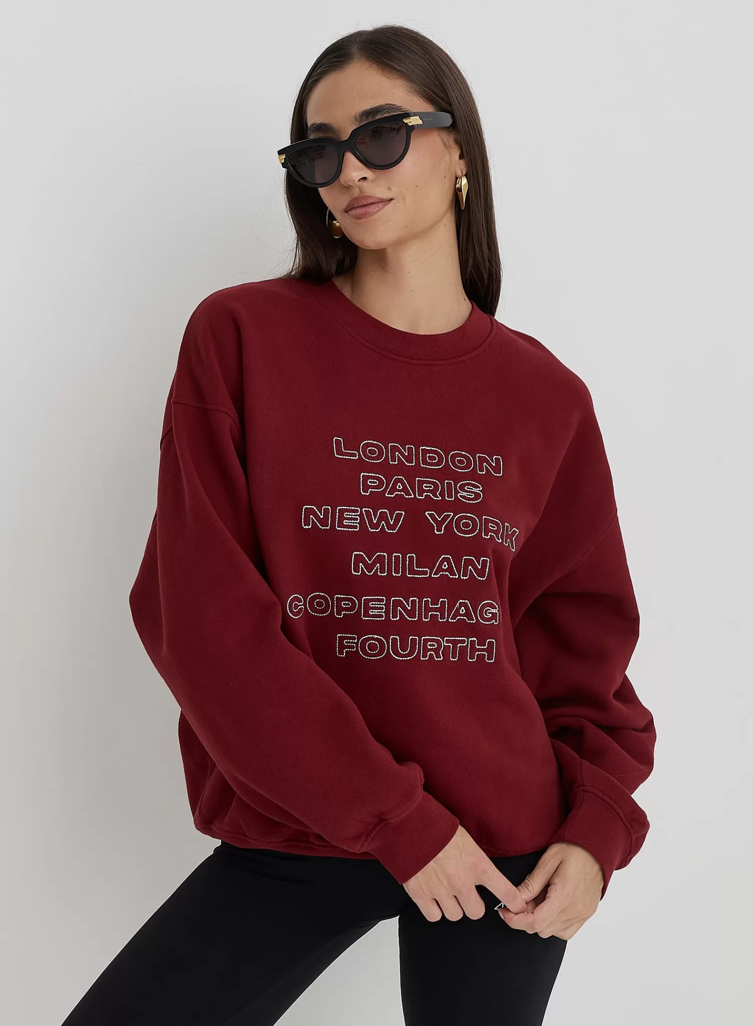 Burgundy Fashion Week Motif Oversized Sweatshirt- Elle-4th & Reckless Sale