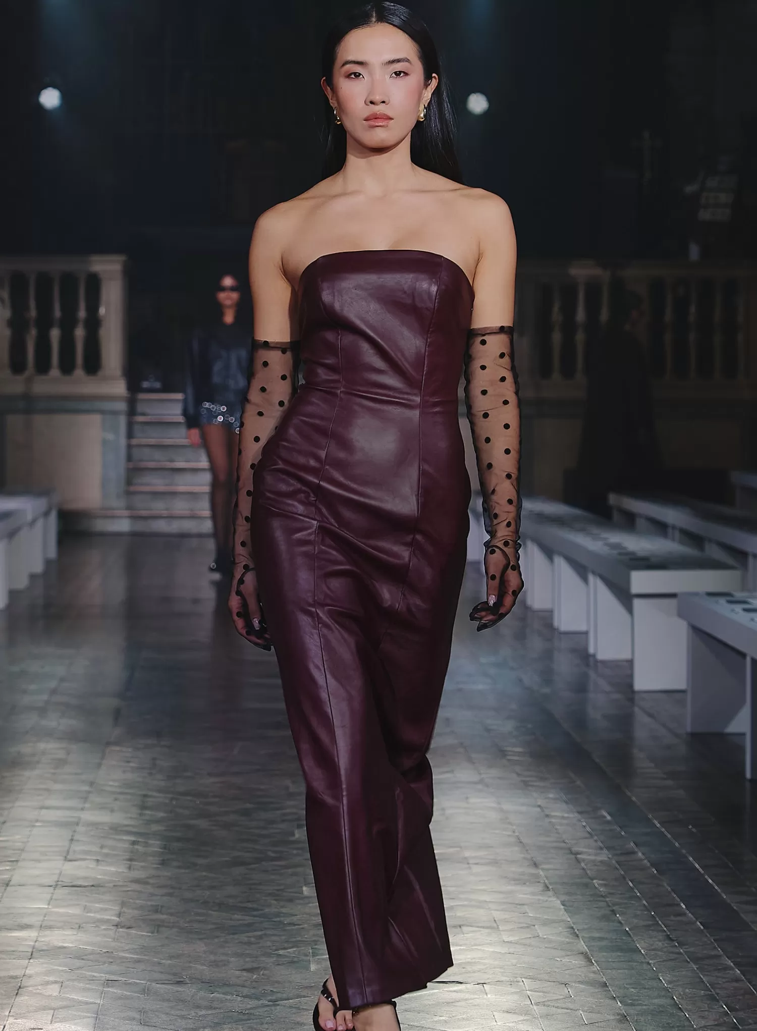 Burgundy Faux Leather Bandeau Maxi Dress- Karina-4th & Reckless Cheap