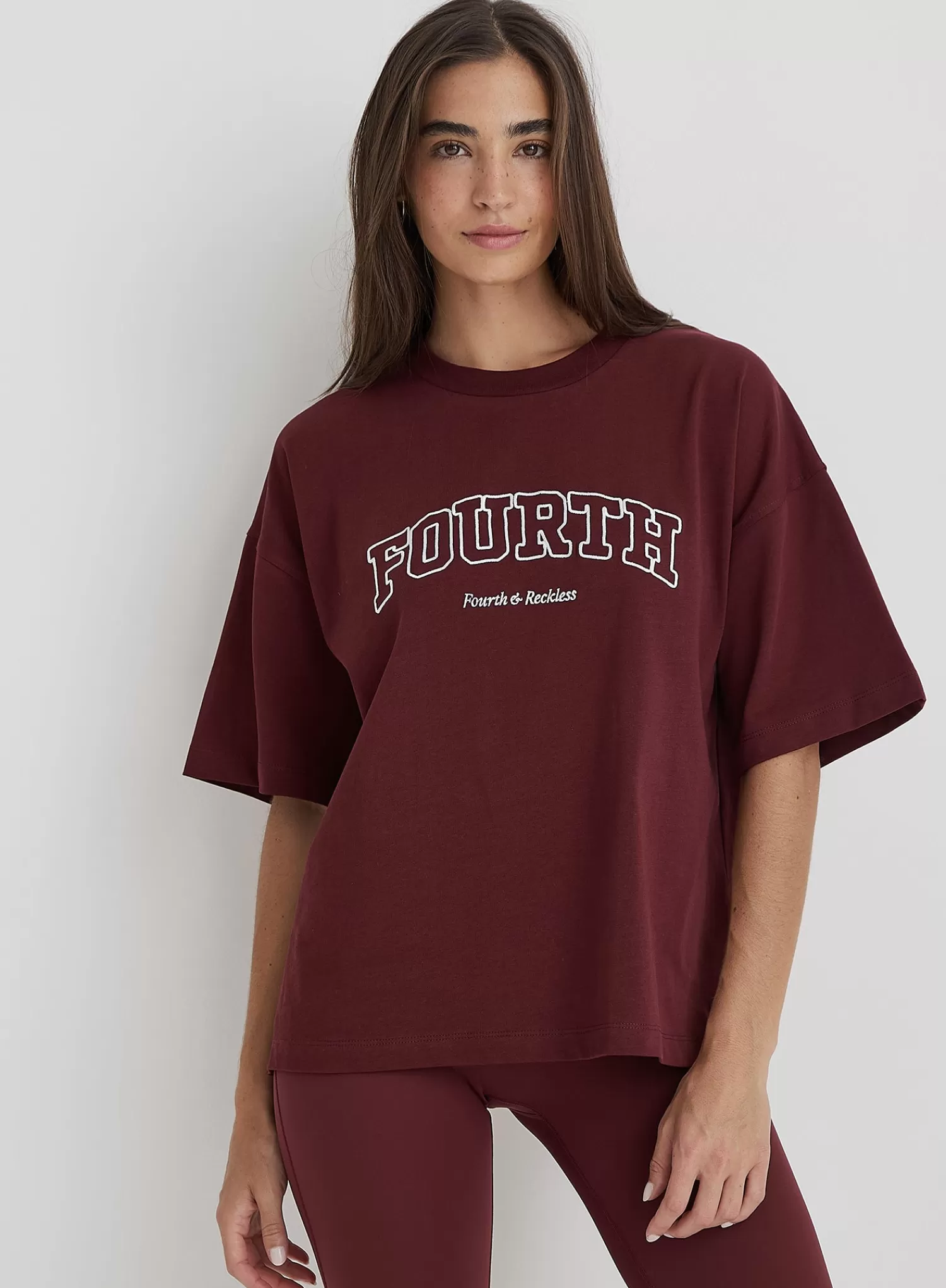 Burgundy Fourth Slogan Oversized Tee- Finley-4th & Reckless Clearance