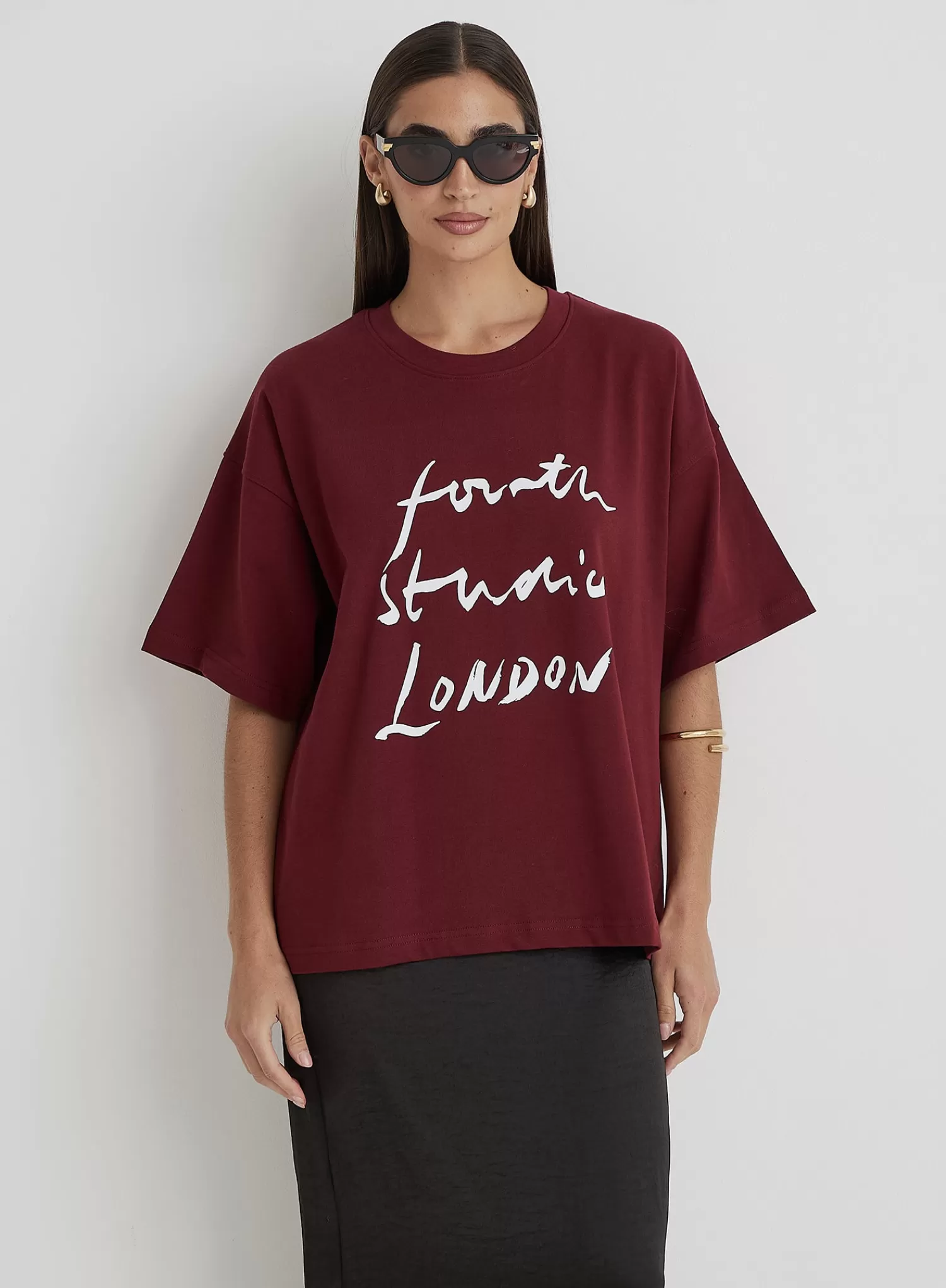 Burgundy Fourth Studio Slogan T-Shirt- Heidi-4th & Reckless Hot