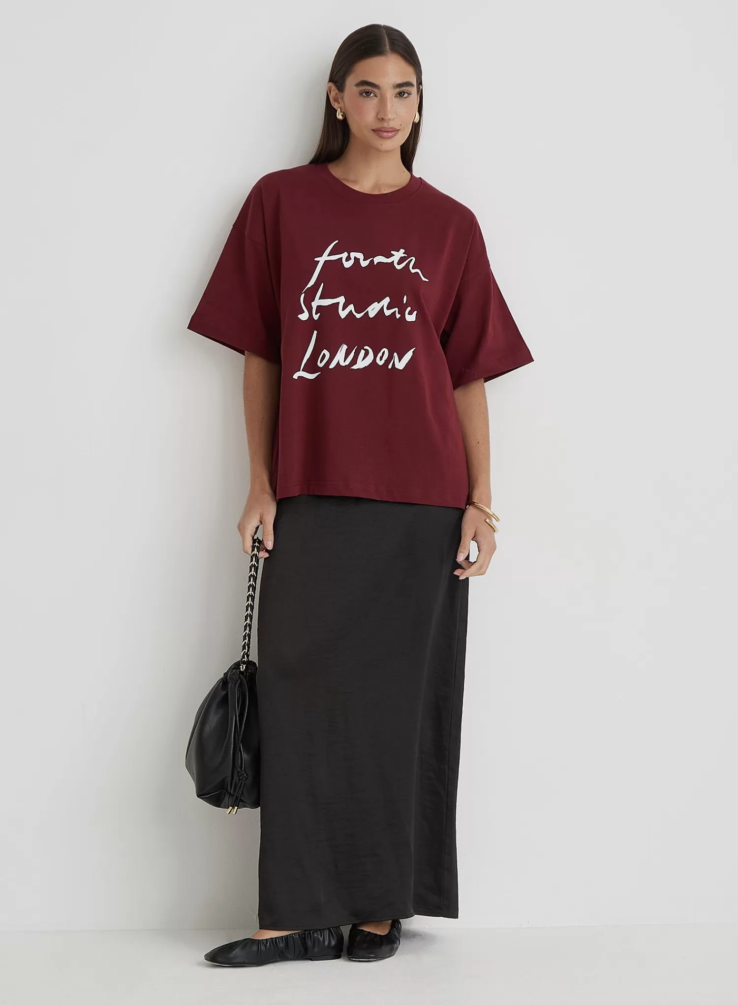 Burgundy Fourth Studio Slogan T-Shirt- Heidi-4th & Reckless Hot